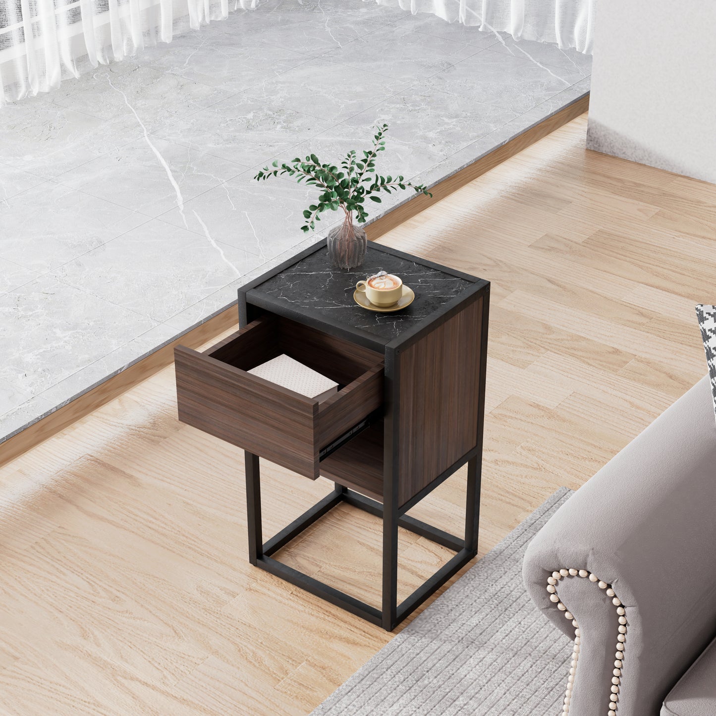 Warmsprings Modern Corner Cabinet Side Table