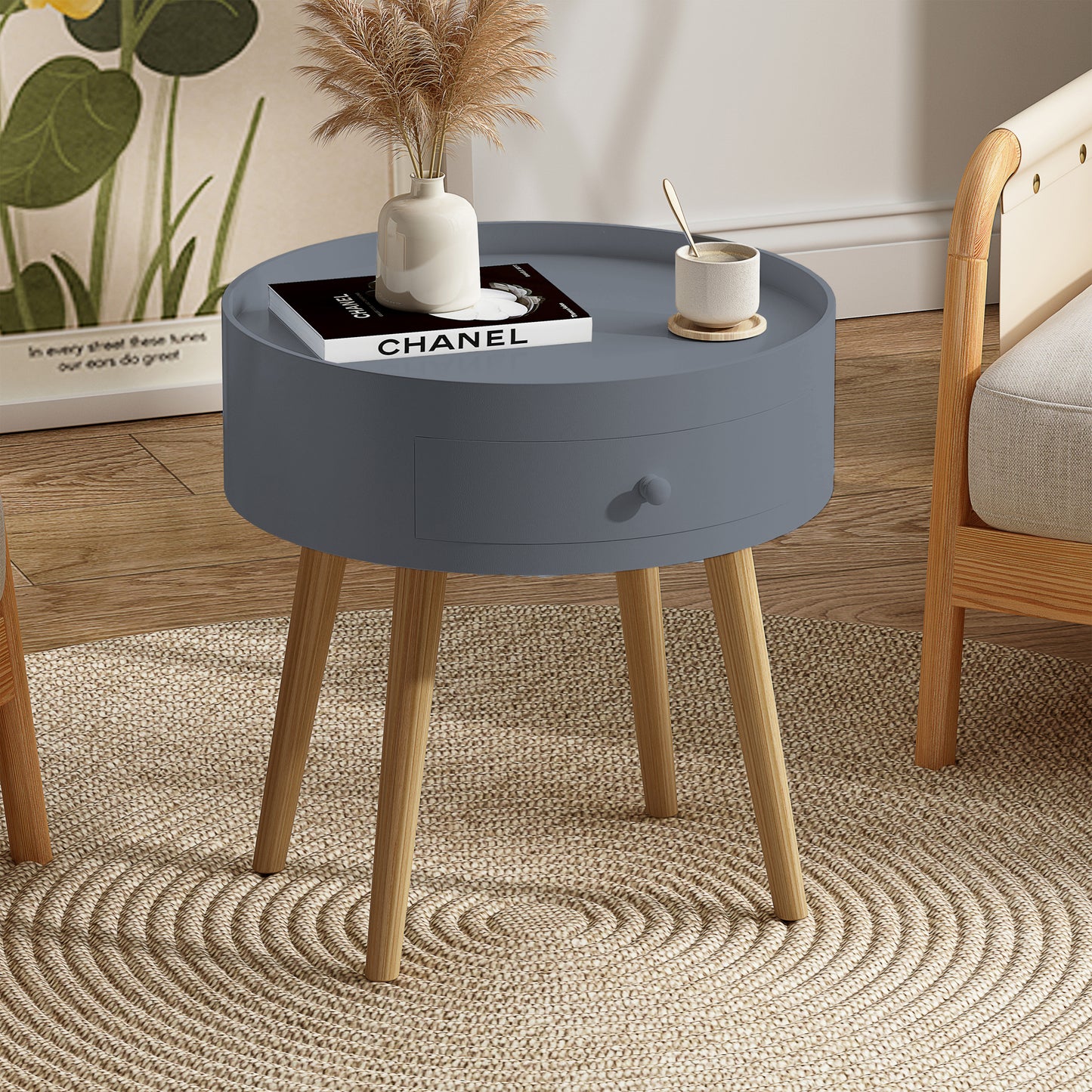 Marites Mid-Century Oak Nightstand Table
