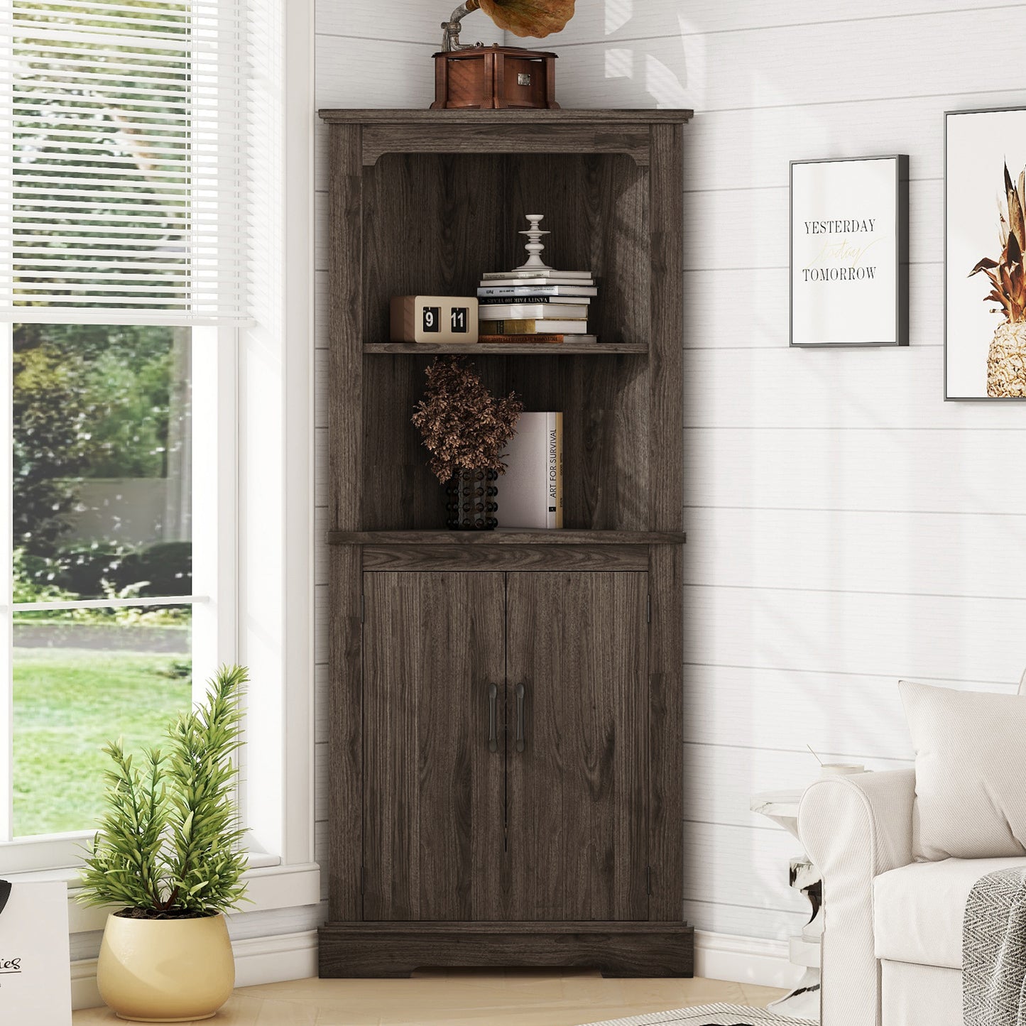 Warmsprings Craftsman Dark Walnut Corner Cabinet