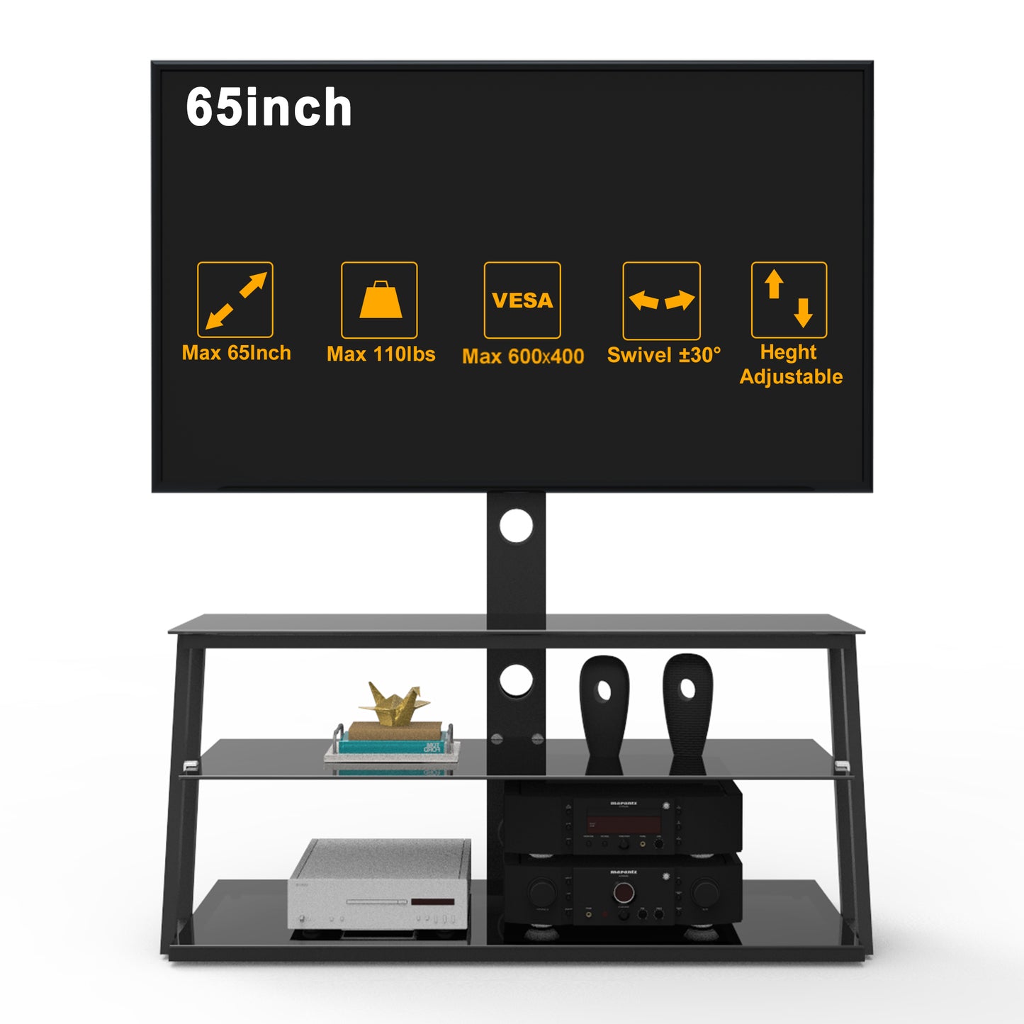 Oakridge Modern Multi-Function Adjustable Glass TV Stand