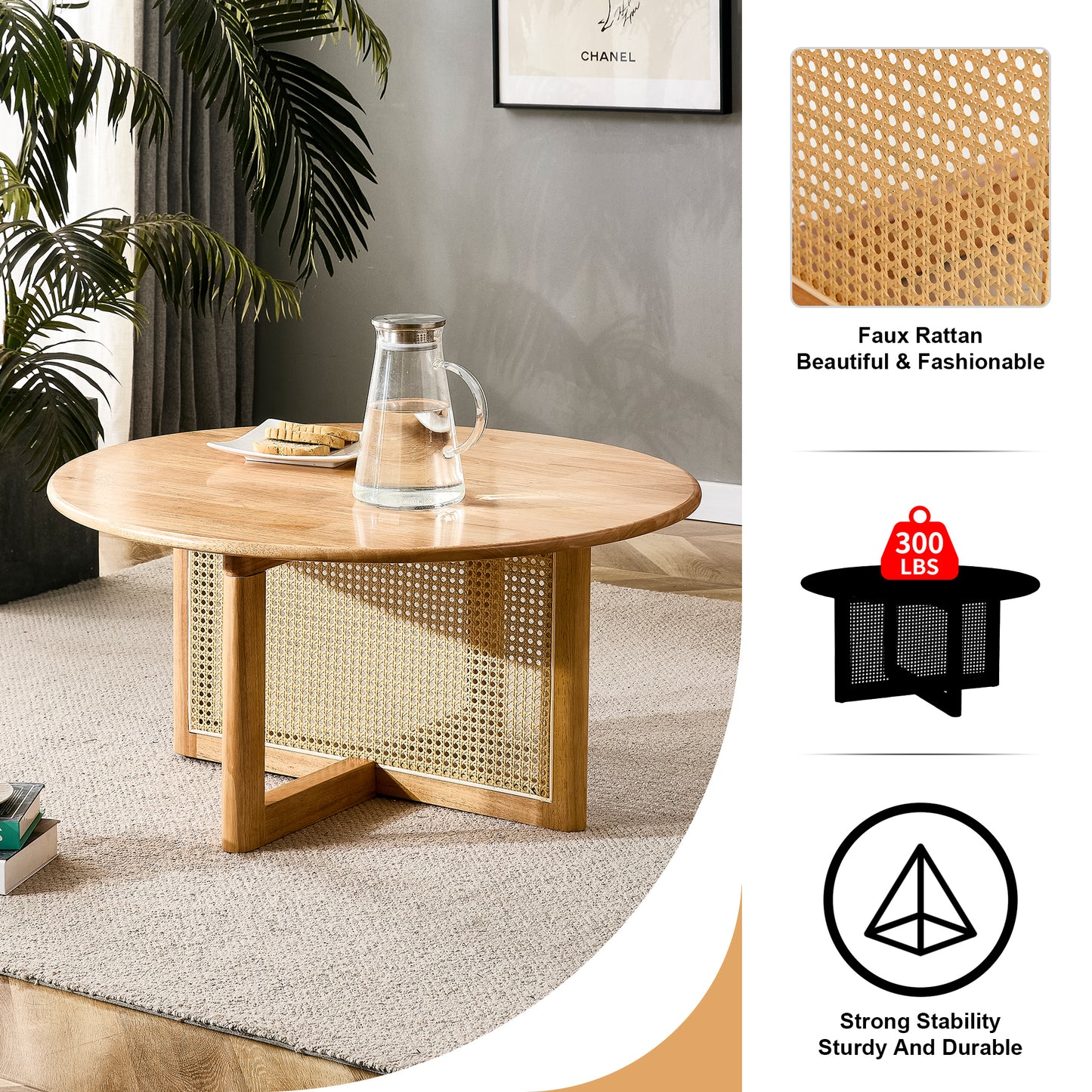Calista Mid-Century Natural Faux Coffee Table