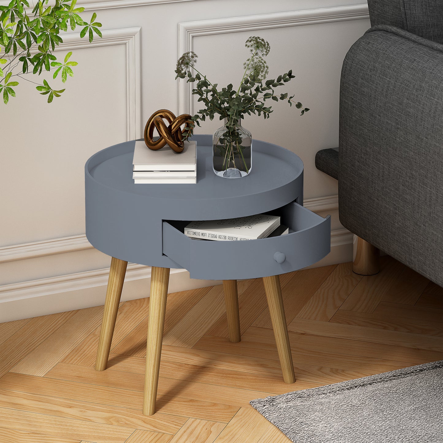 Marites Mid-Century Oak Nightstand Table
