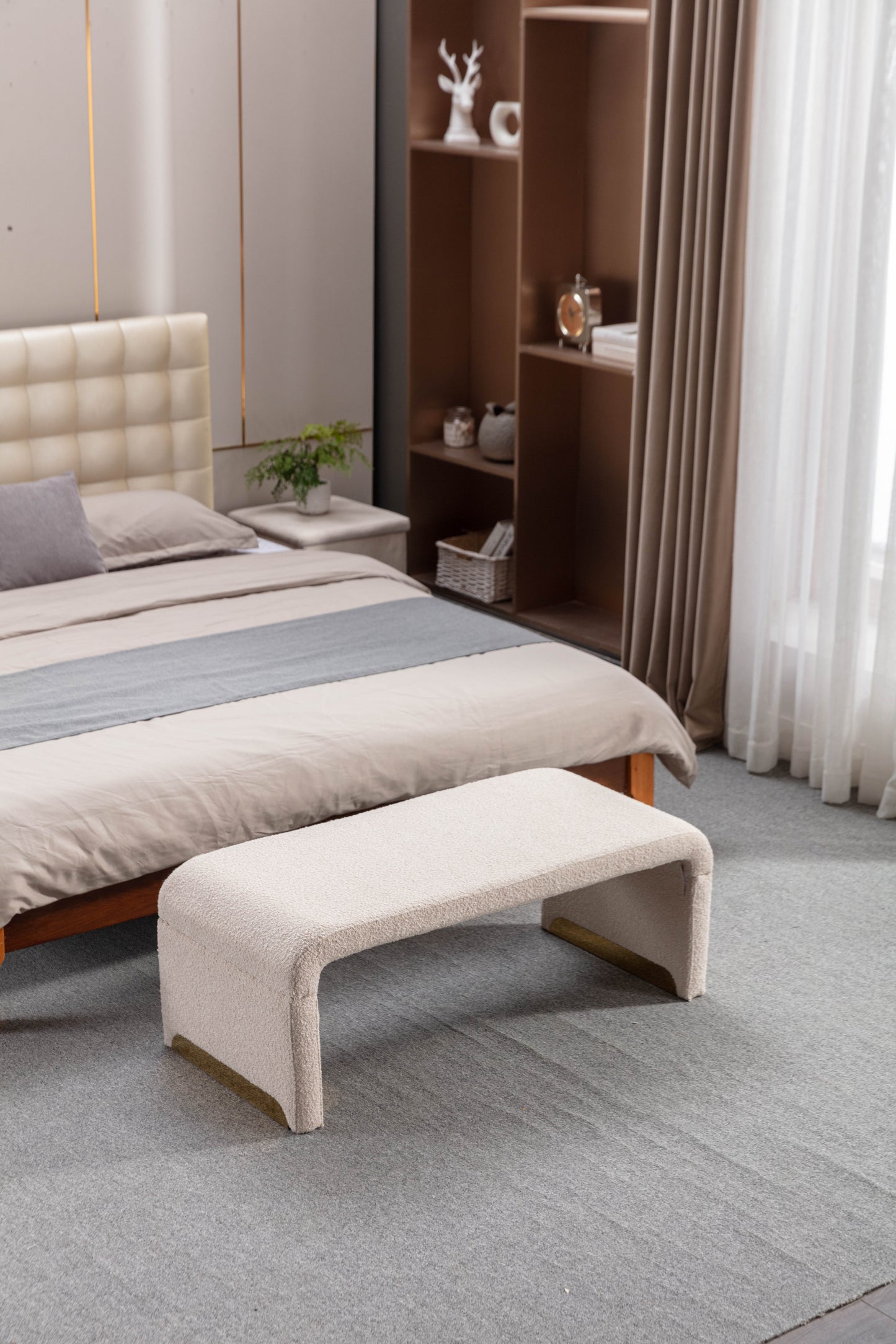Warmsprings Mid-Century Boucle Fabric Ottoman Bench