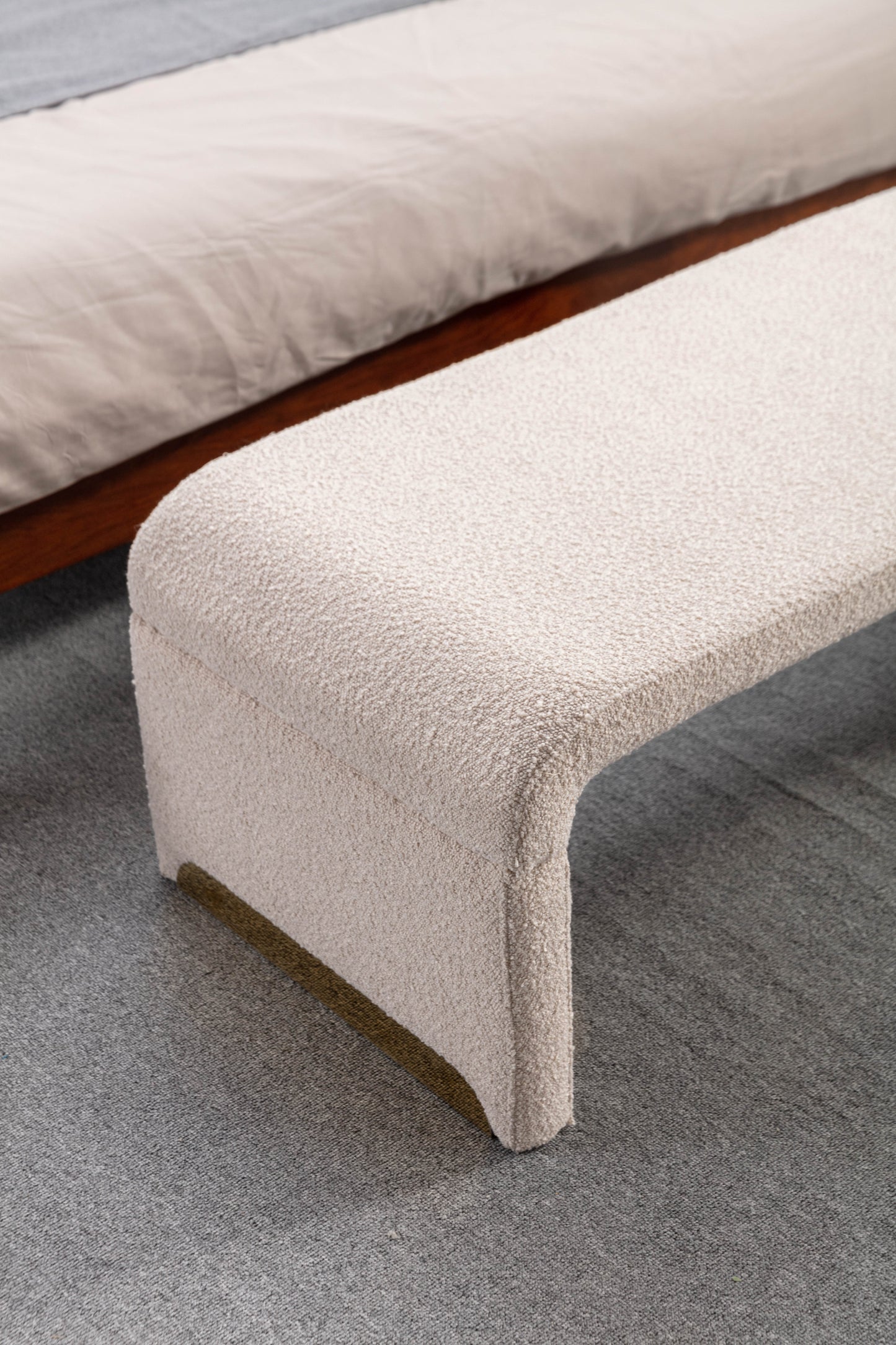 Warmsprings Mid-Century Boucle Fabric Ottoman Bench