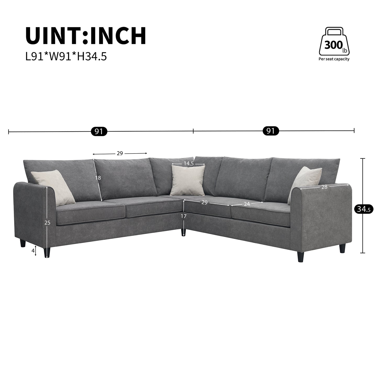Elmcrest Modern Upholstered L-Shape Sofa