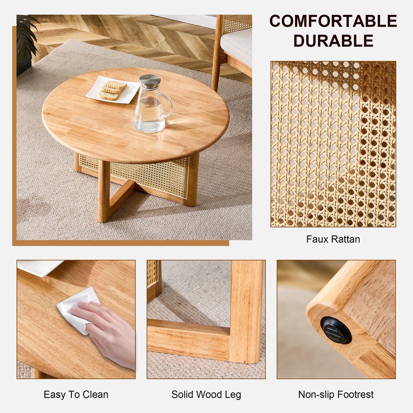 Calista Mid-Century Natural Faux Coffee Table