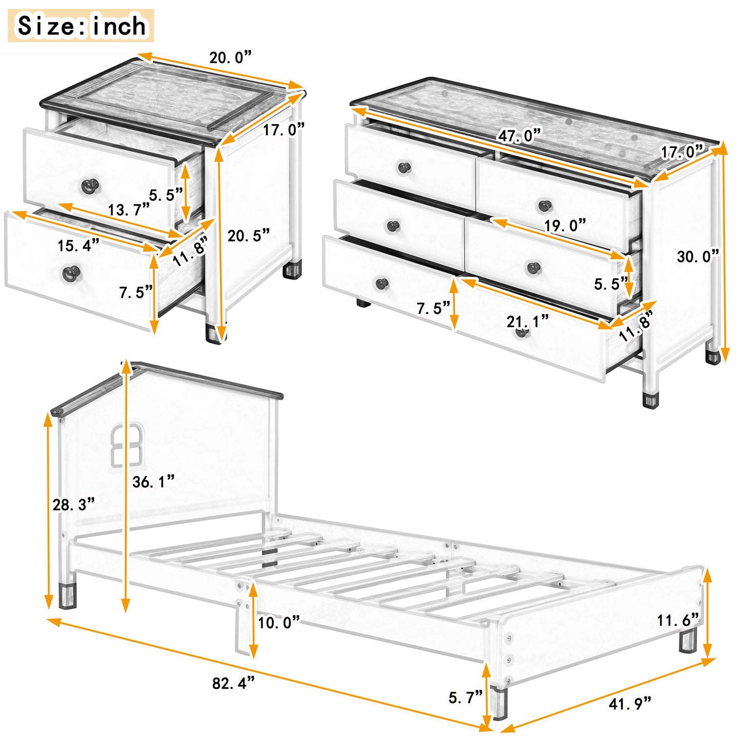 Fitch Contemporary 3-Pieces Bedroom Sets Twin Platform