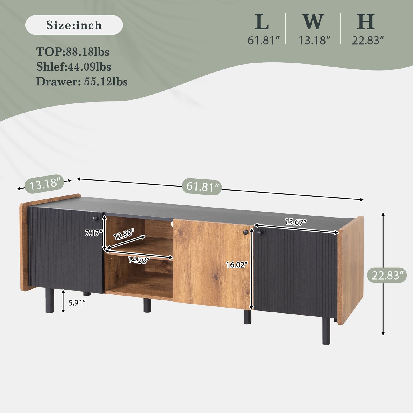 Mission Mid-Century TV Stand Console Table Entertainment