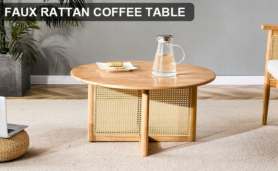 Calista Mid-Century Natural Faux Coffee Table