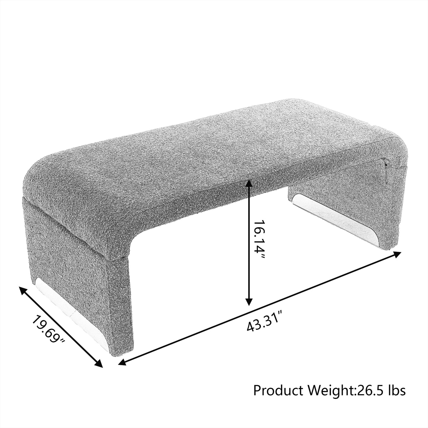 Mission Modern Boucle Fabric Ottoman Bench
