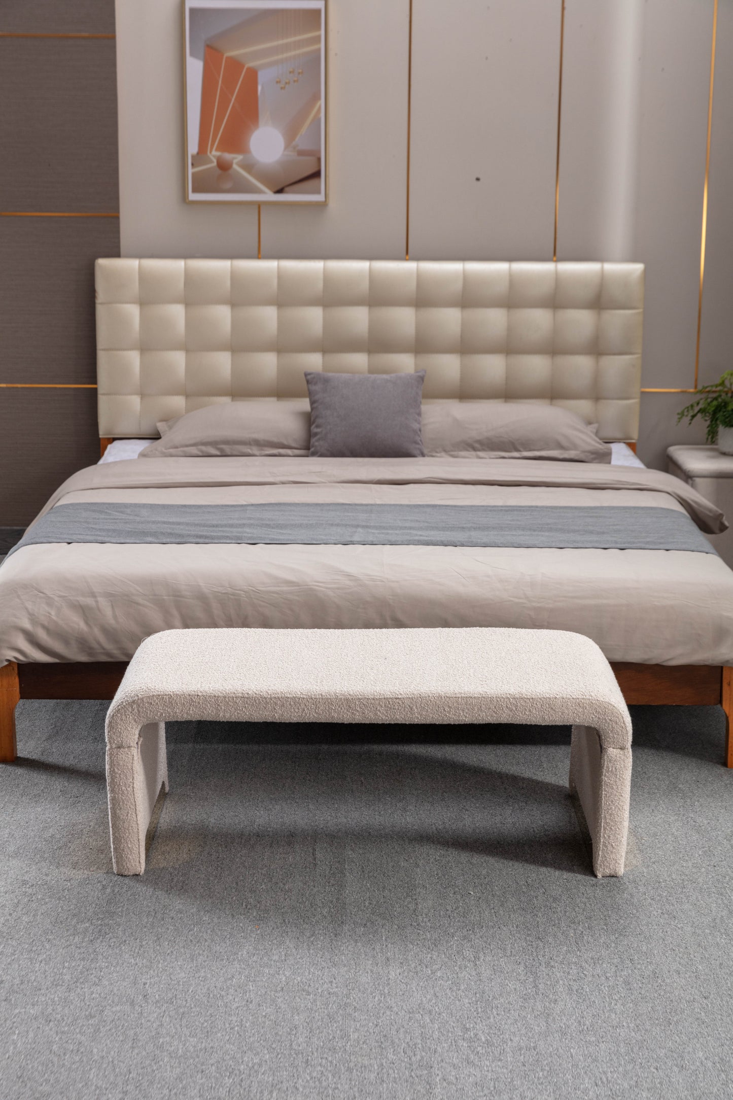 Warmsprings Mid-Century Boucle Fabric Ottoman Bench