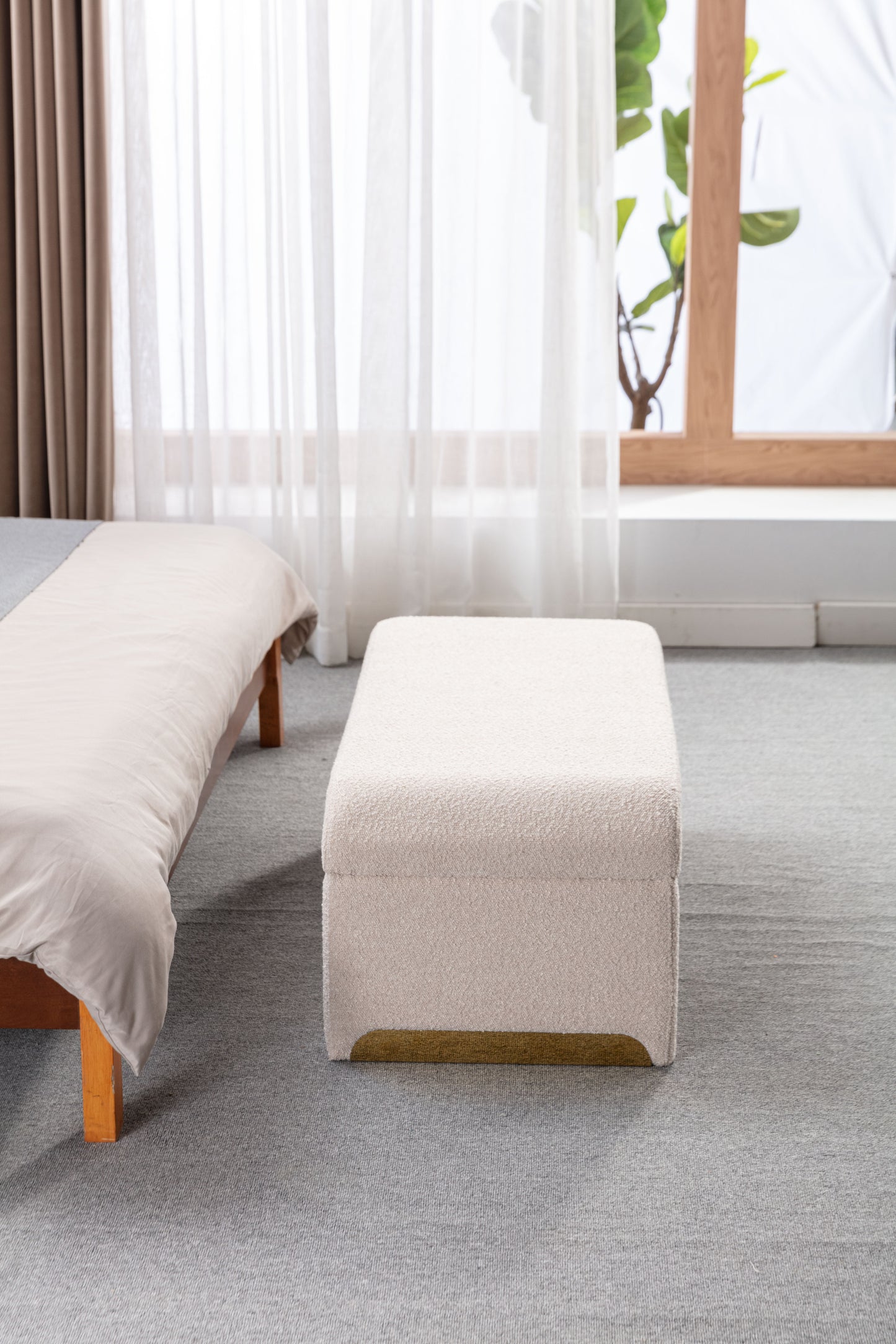 Warmsprings Mid-Century Boucle Fabric Ottoman Bench