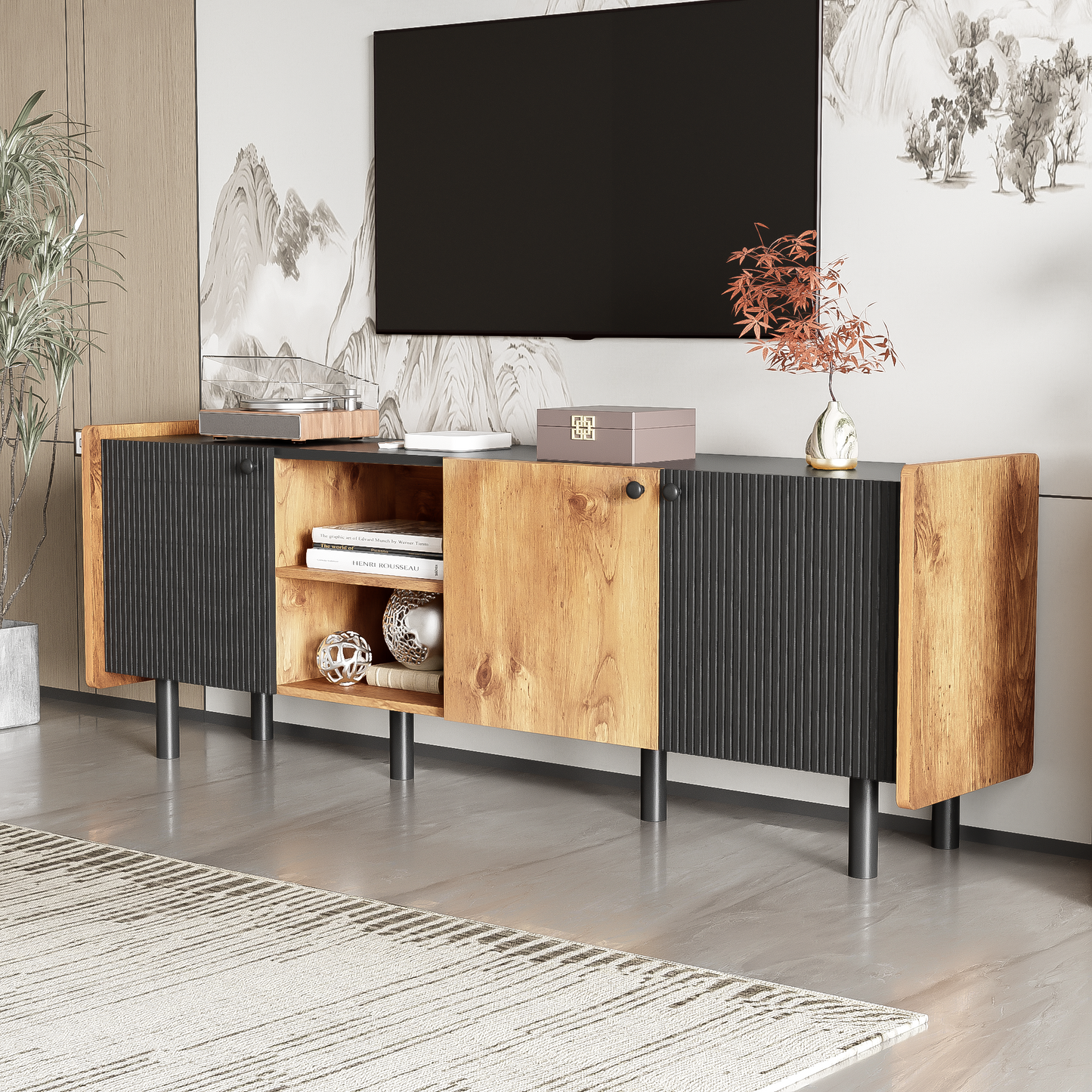Mission Mid-Century TV Stand Console Table Entertainment