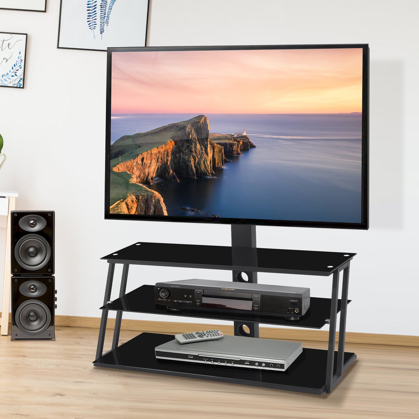 Oakridge Modern Multi-Function Adjustable Glass TV Stand