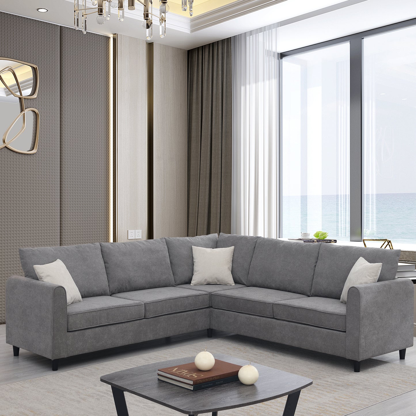 Elmcrest Modern Upholstered L-Shape Sofa