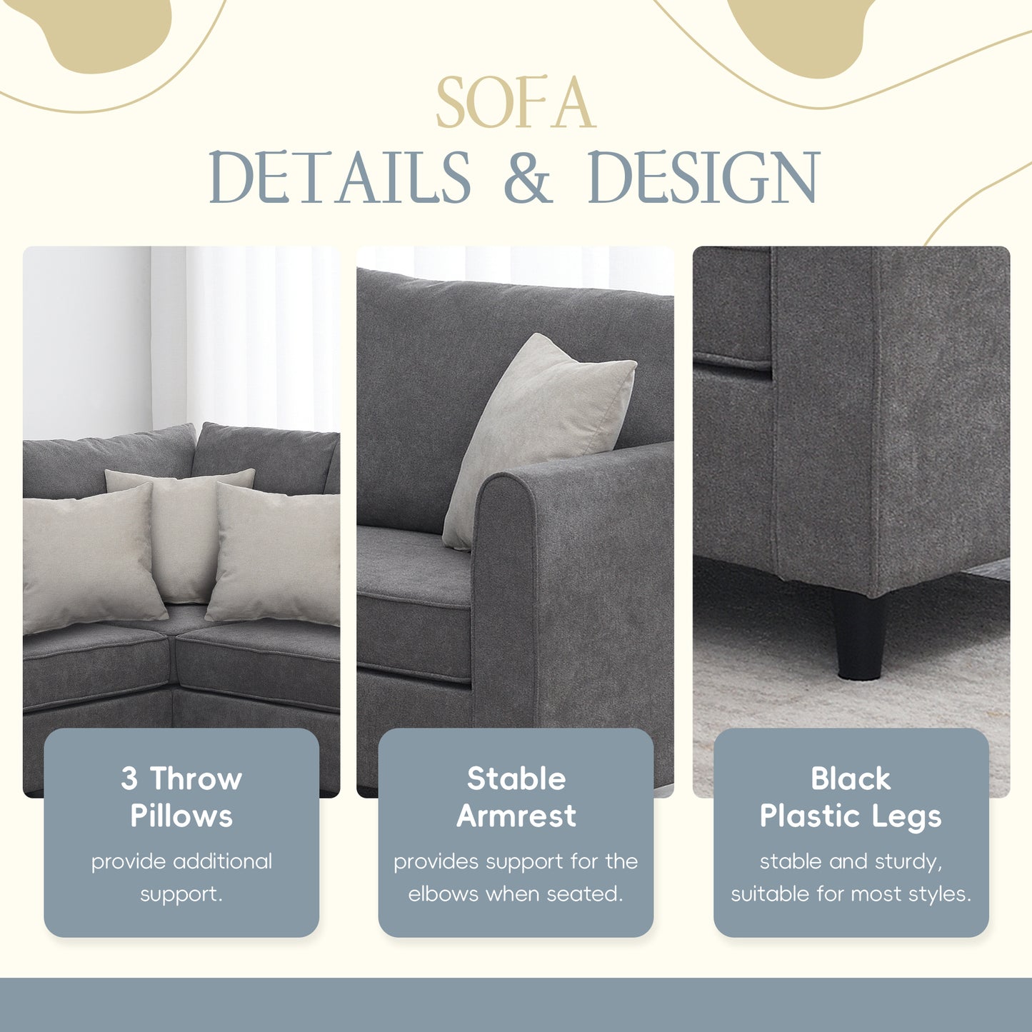 Elmcrest Modern Upholstered L-Shape Sofa