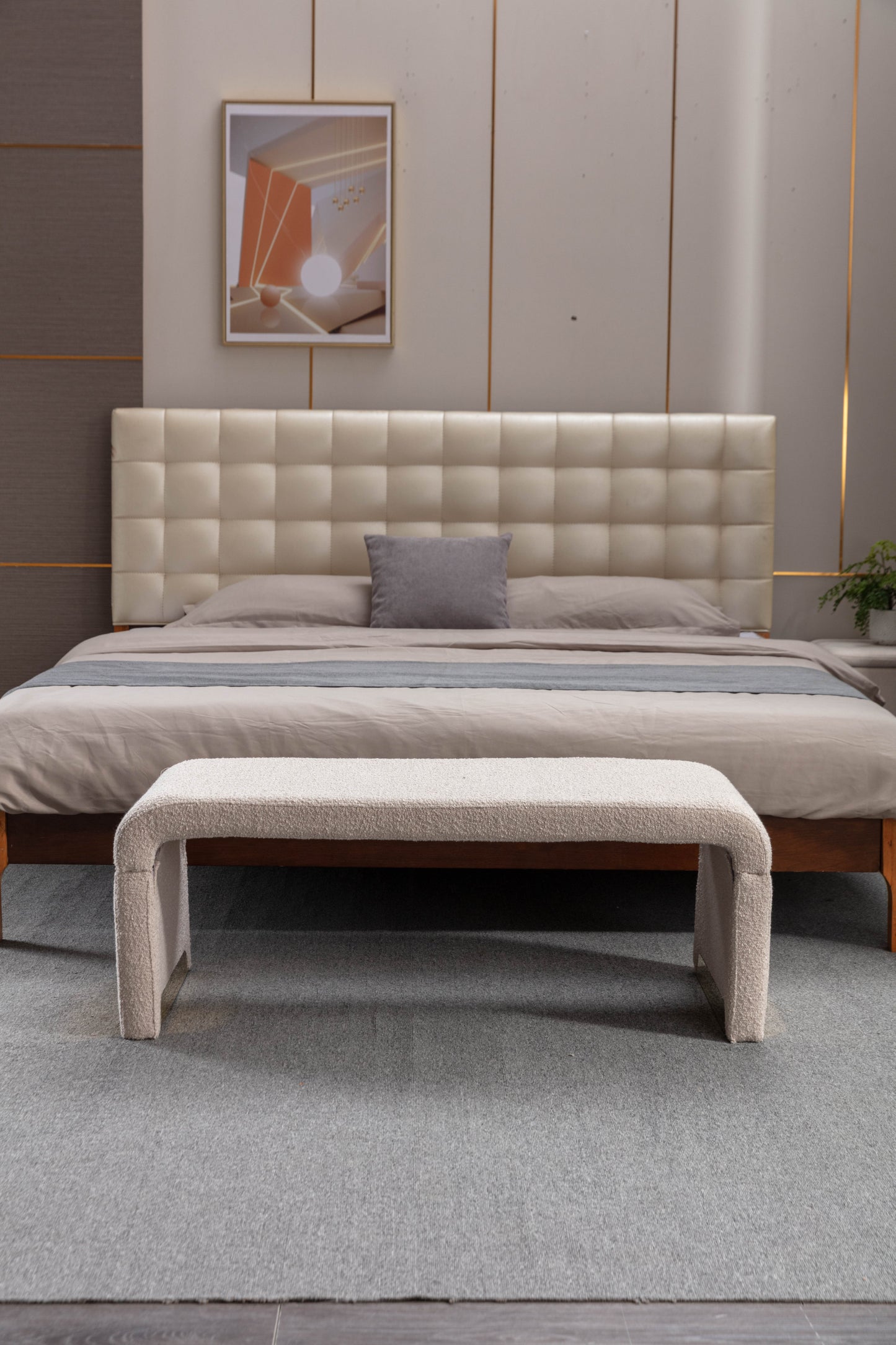 Warmsprings Mid-Century Boucle Fabric Ottoman Bench