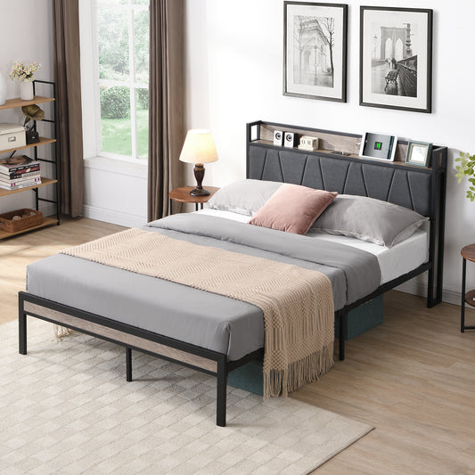 Lula Modern Full Size Metal Platform Bed with Storage & USB