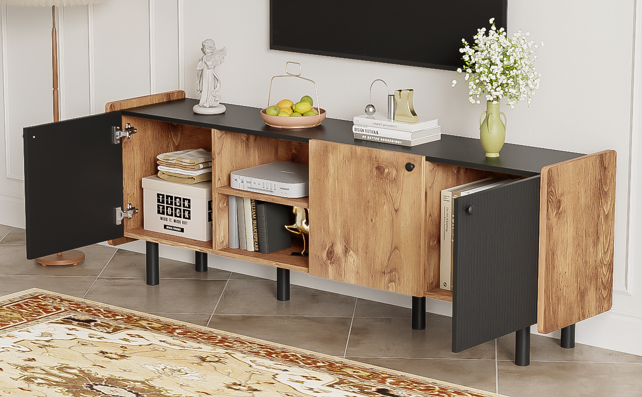 Mission Mid-Century TV Stand Console Table Entertainment