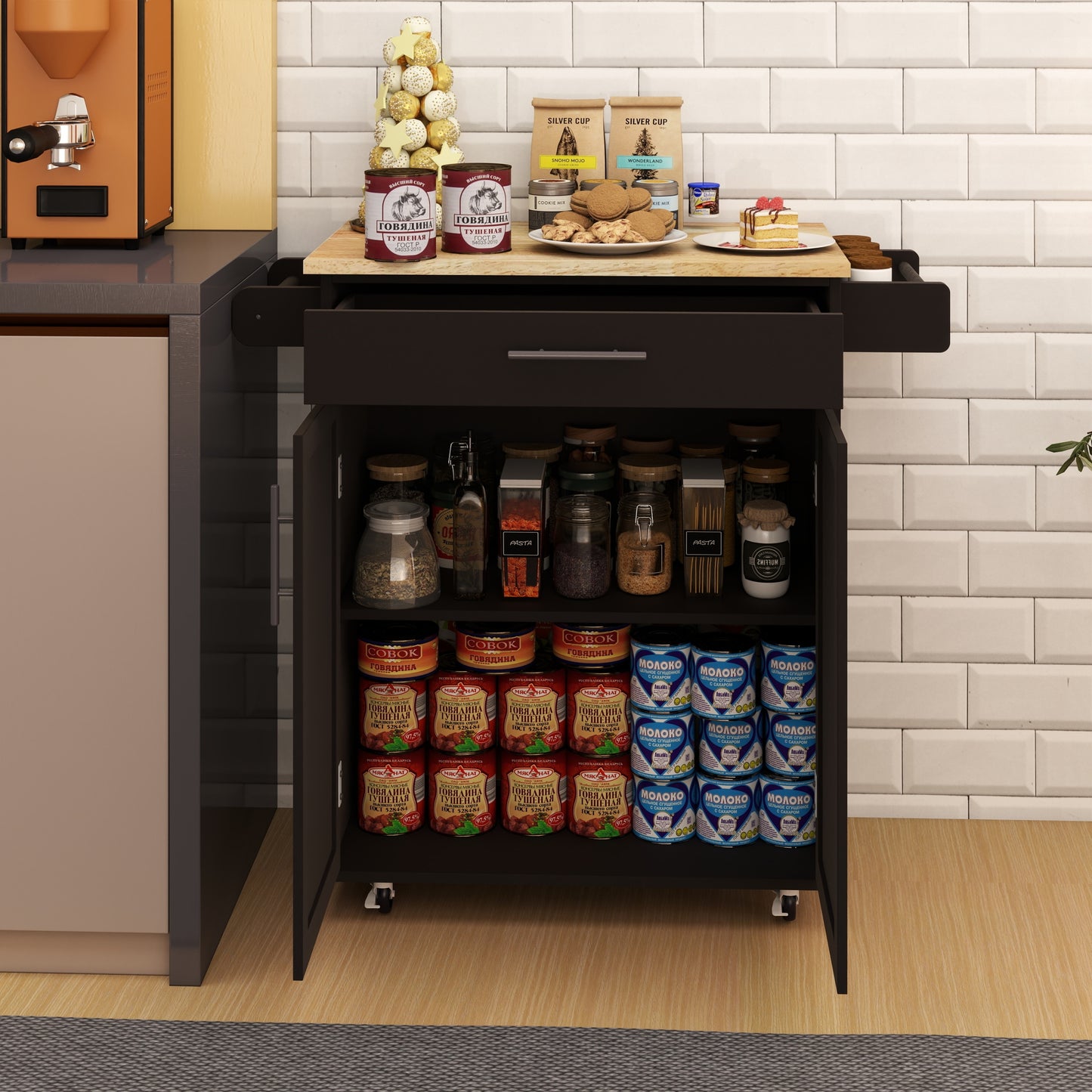 Somerset Traditional Kitchen Island Rolling Trolley Cart