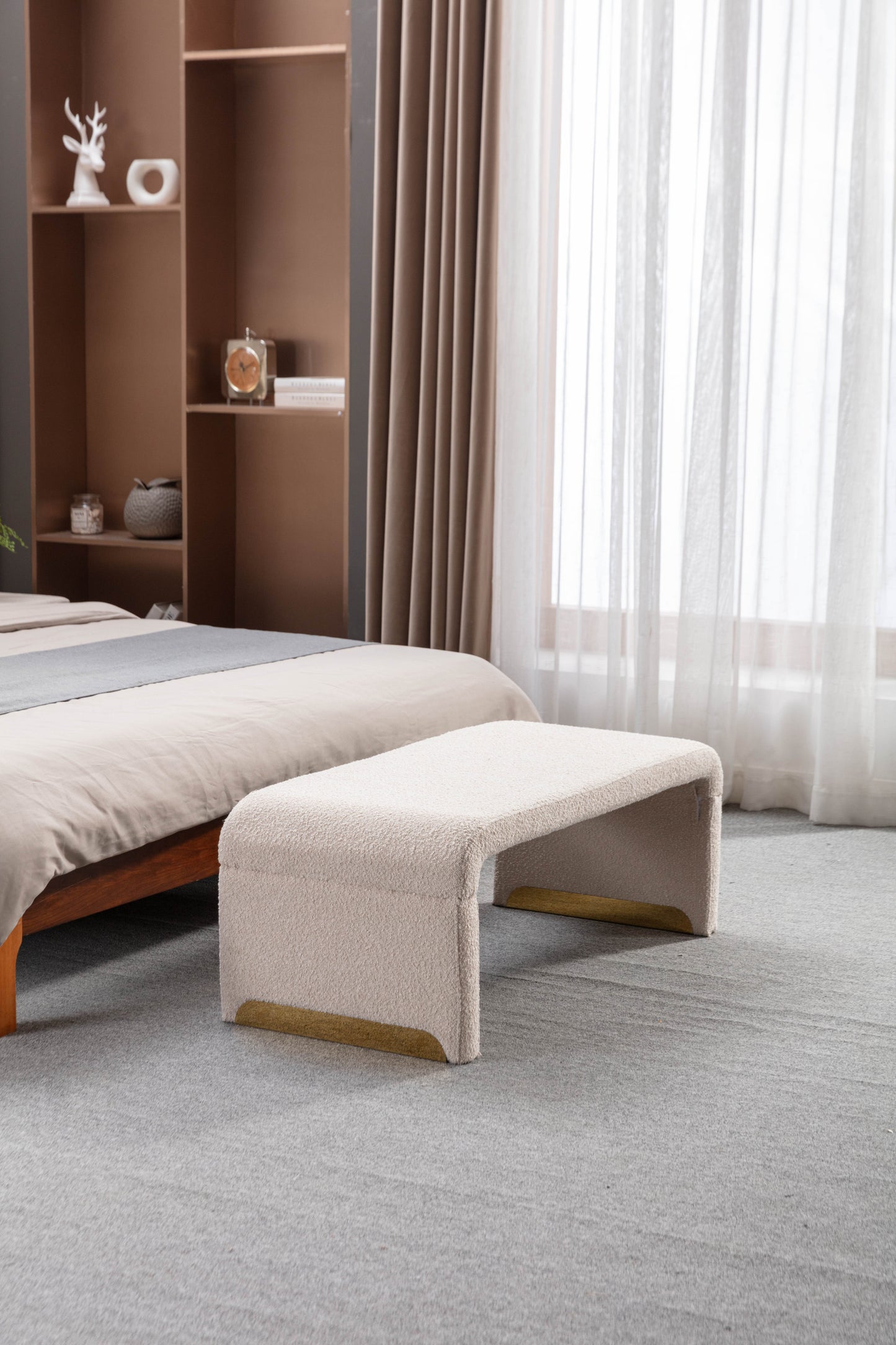 Warmsprings Mid-Century Boucle Fabric Ottoman Bench