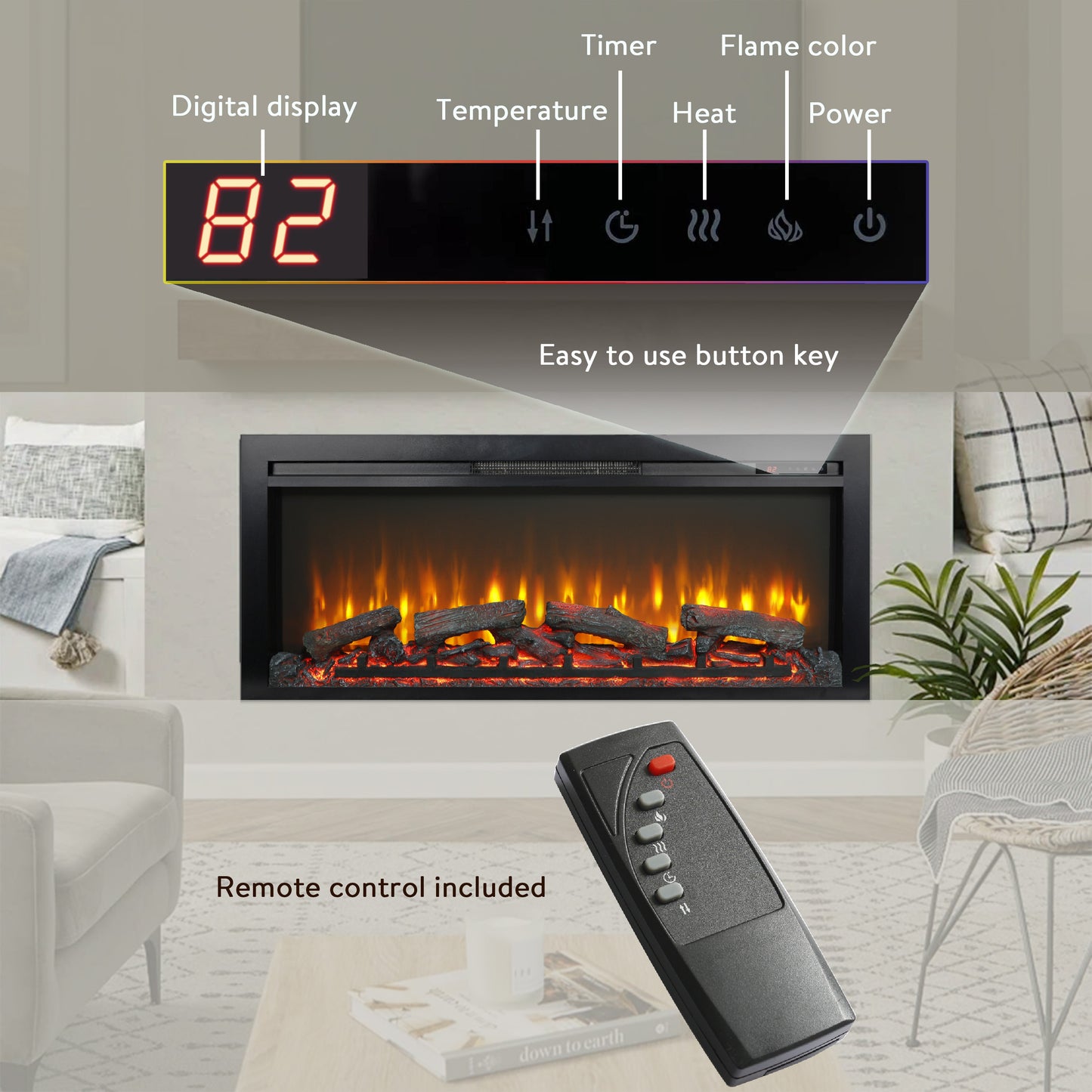 Marcel Contemporary Electric Wall Fireplace