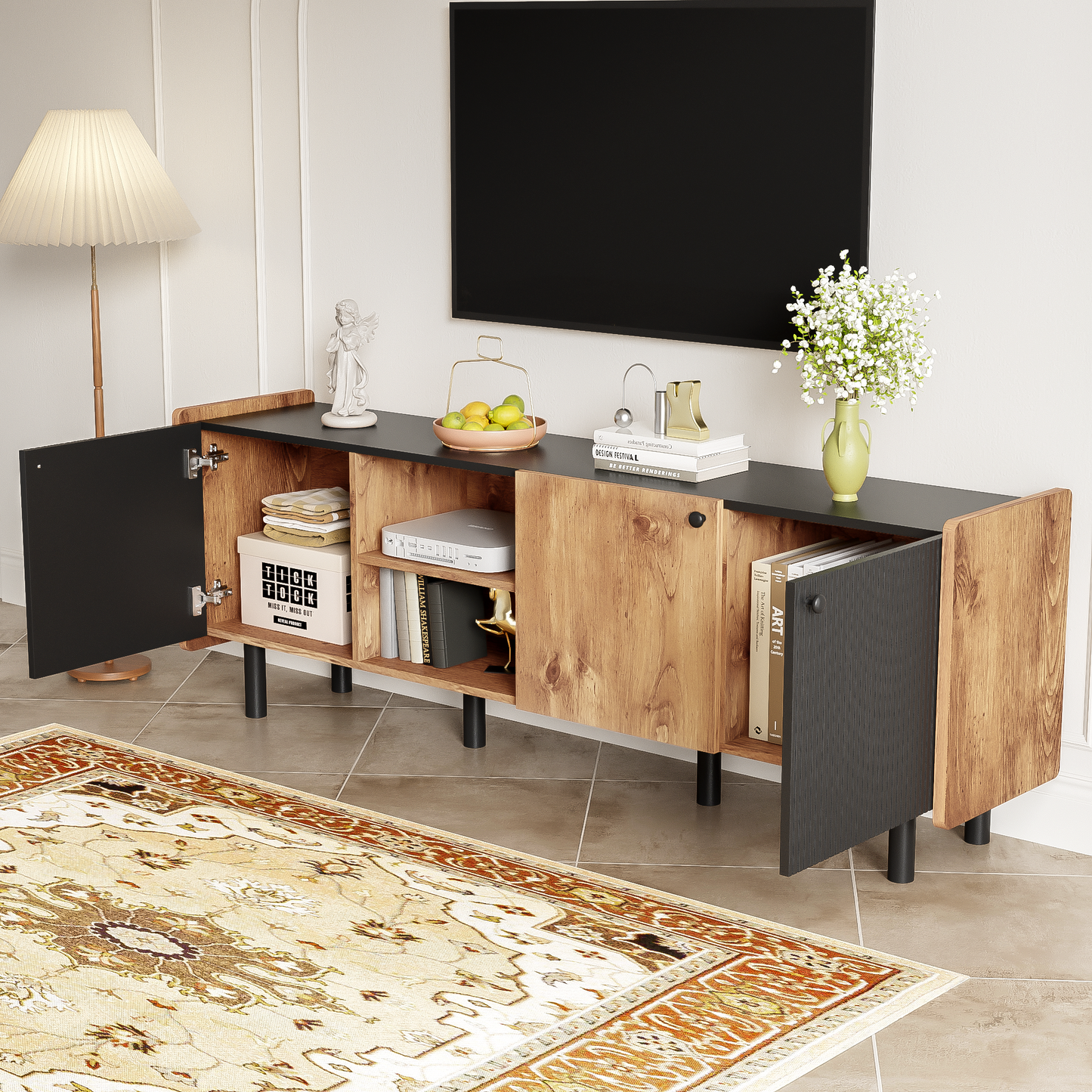 Mission Mid-Century TV Stand Console Table Entertainment