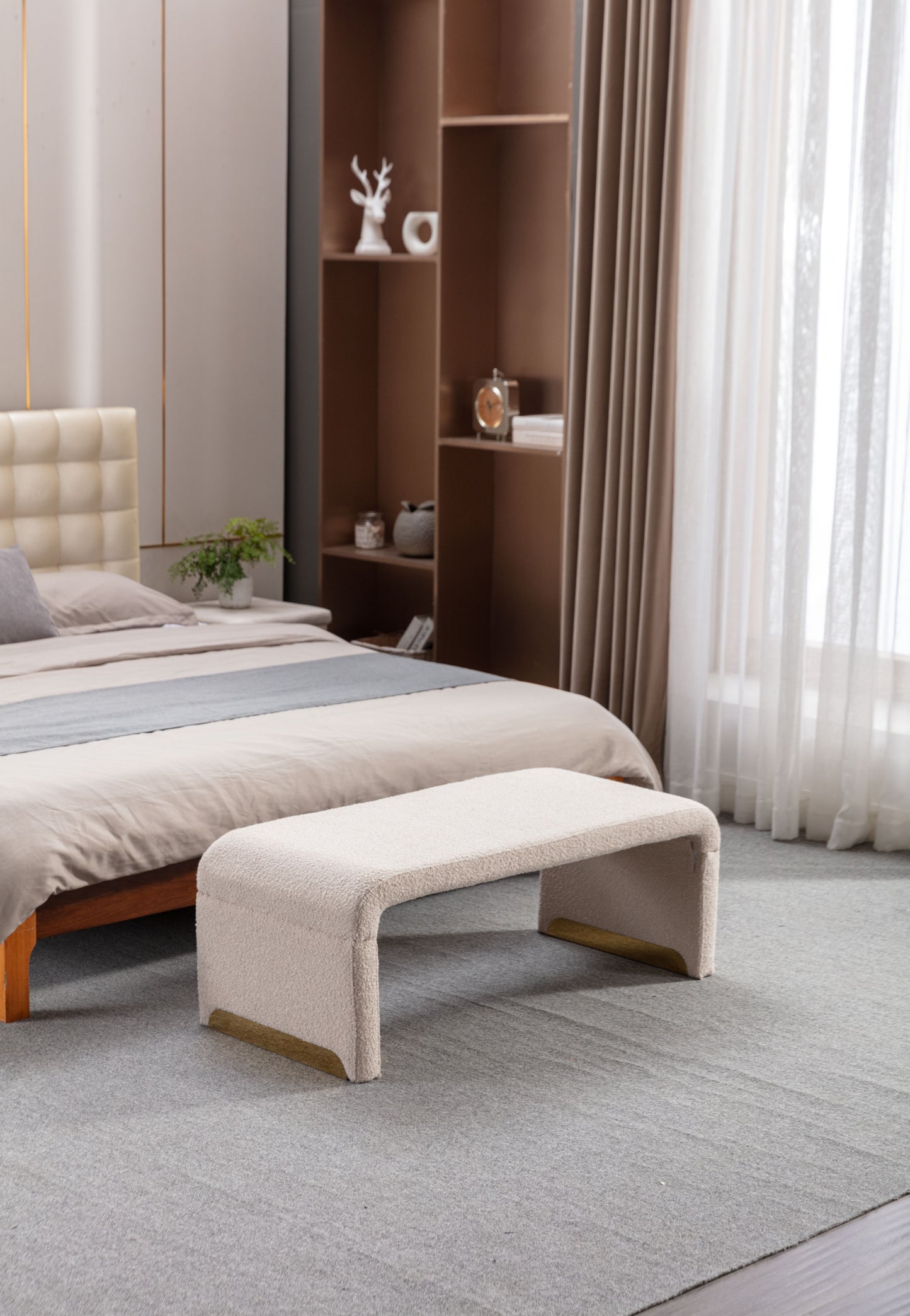 Warmsprings Mid-Century Boucle Fabric Ottoman Bench