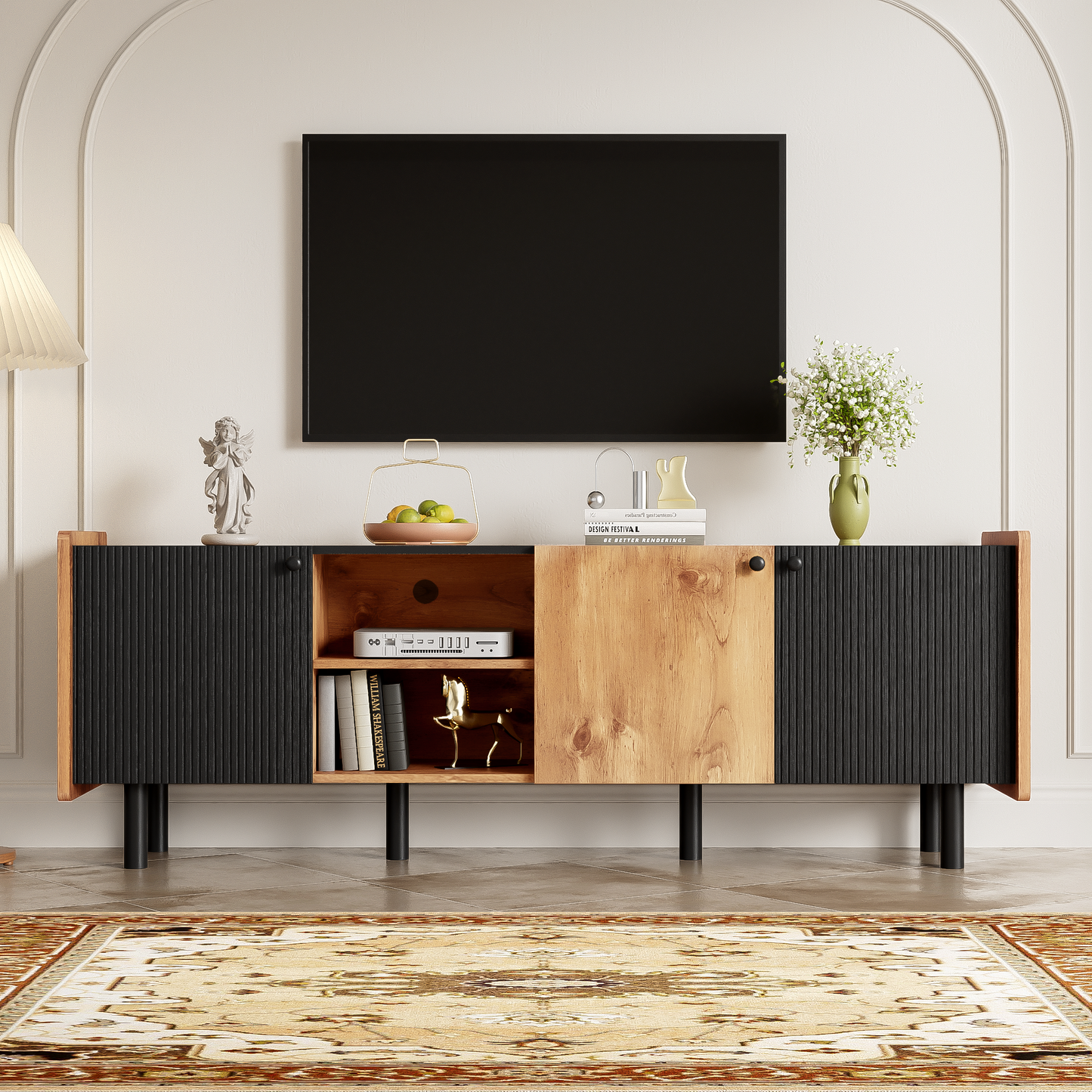 Mission Mid-Century TV Stand Console Table Entertainment
