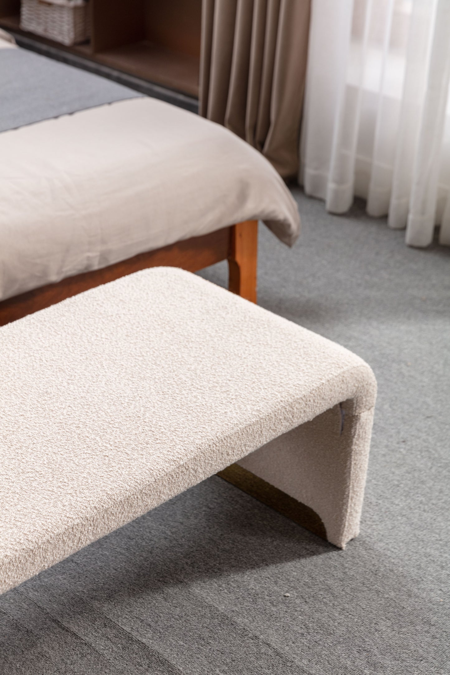 Warmsprings Mid-Century Boucle Fabric Ottoman Bench