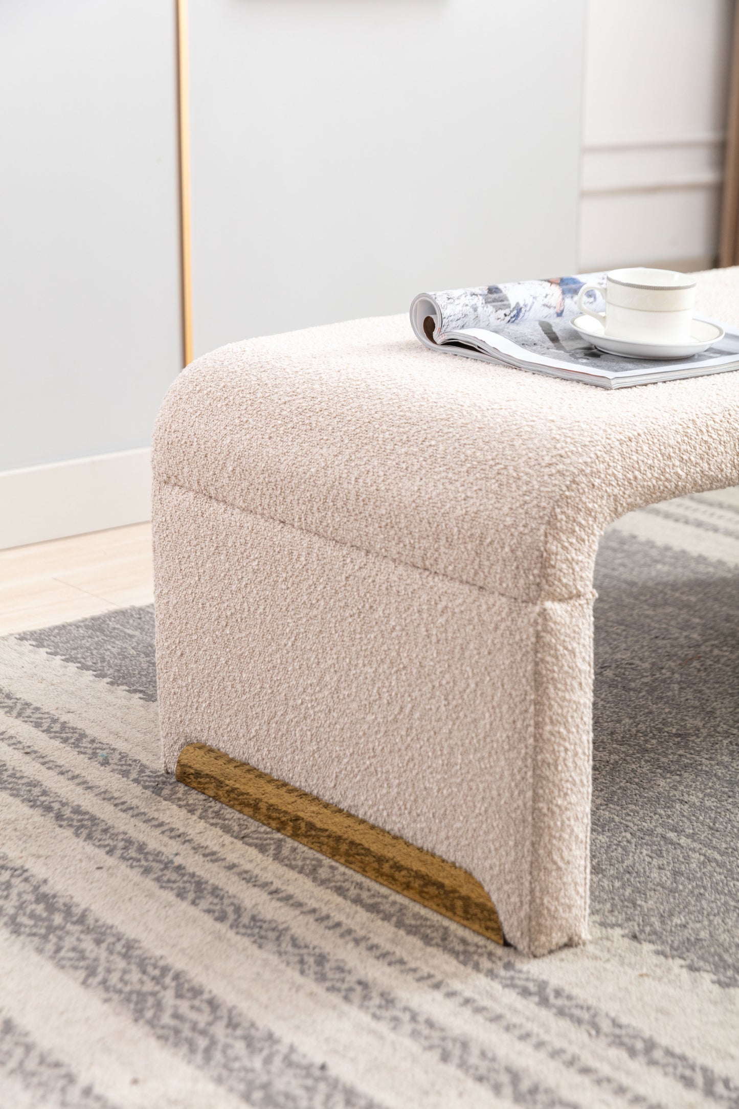 Warmsprings Mid-Century Boucle Fabric Ottoman Bench