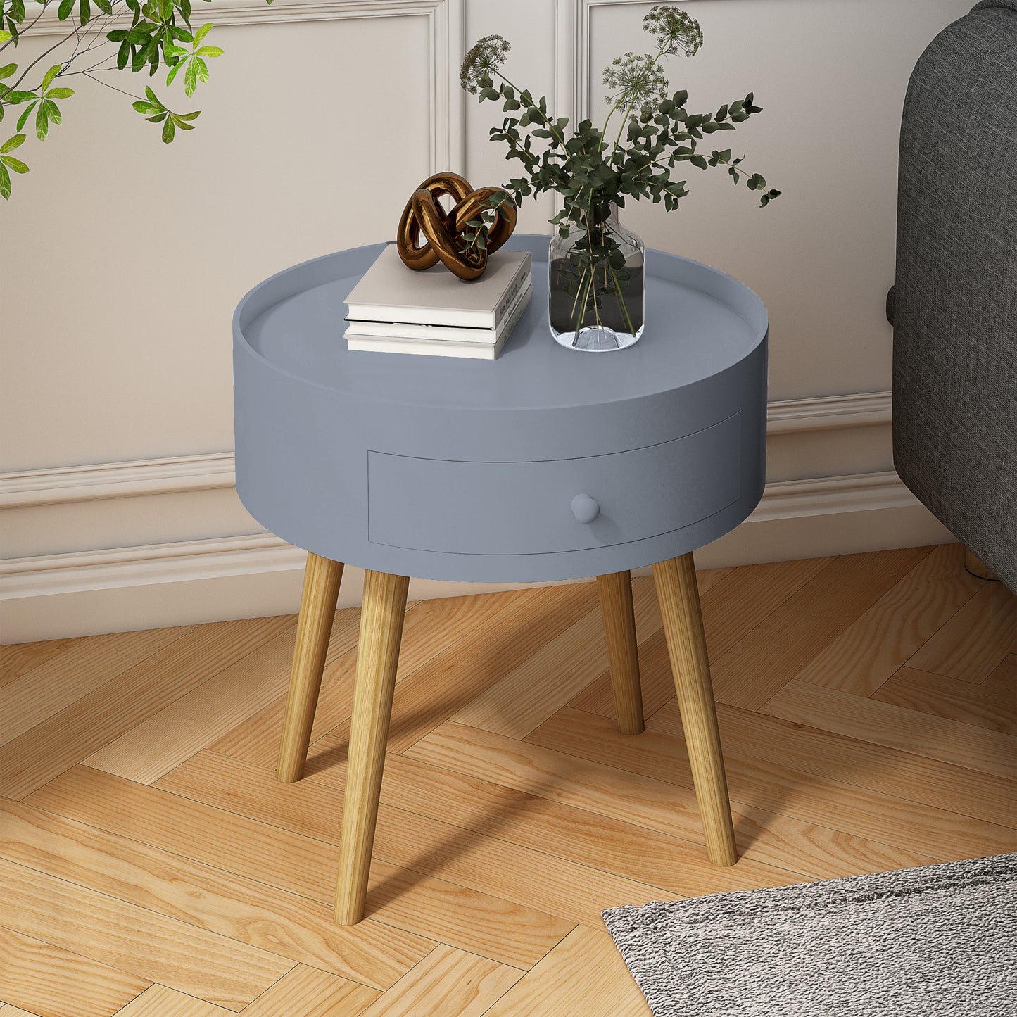 Marites Mid-Century Oak Nightstand Table
