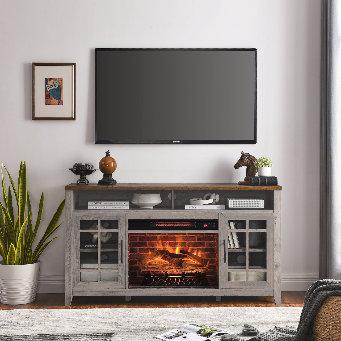 Elmcrest Modern Wash Fireplace Stand