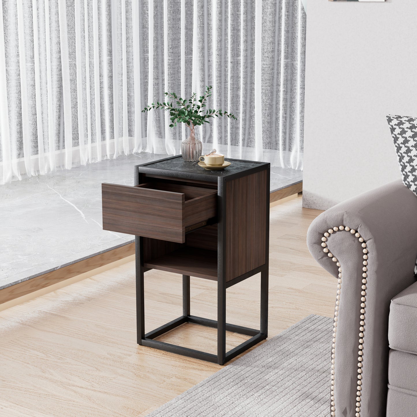 Warmsprings Modern Corner Cabinet Side Table