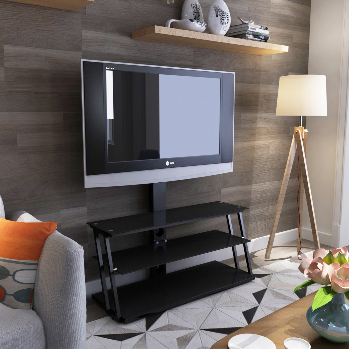 Oakridge Modern Multi-Function Adjustable Glass TV Stand