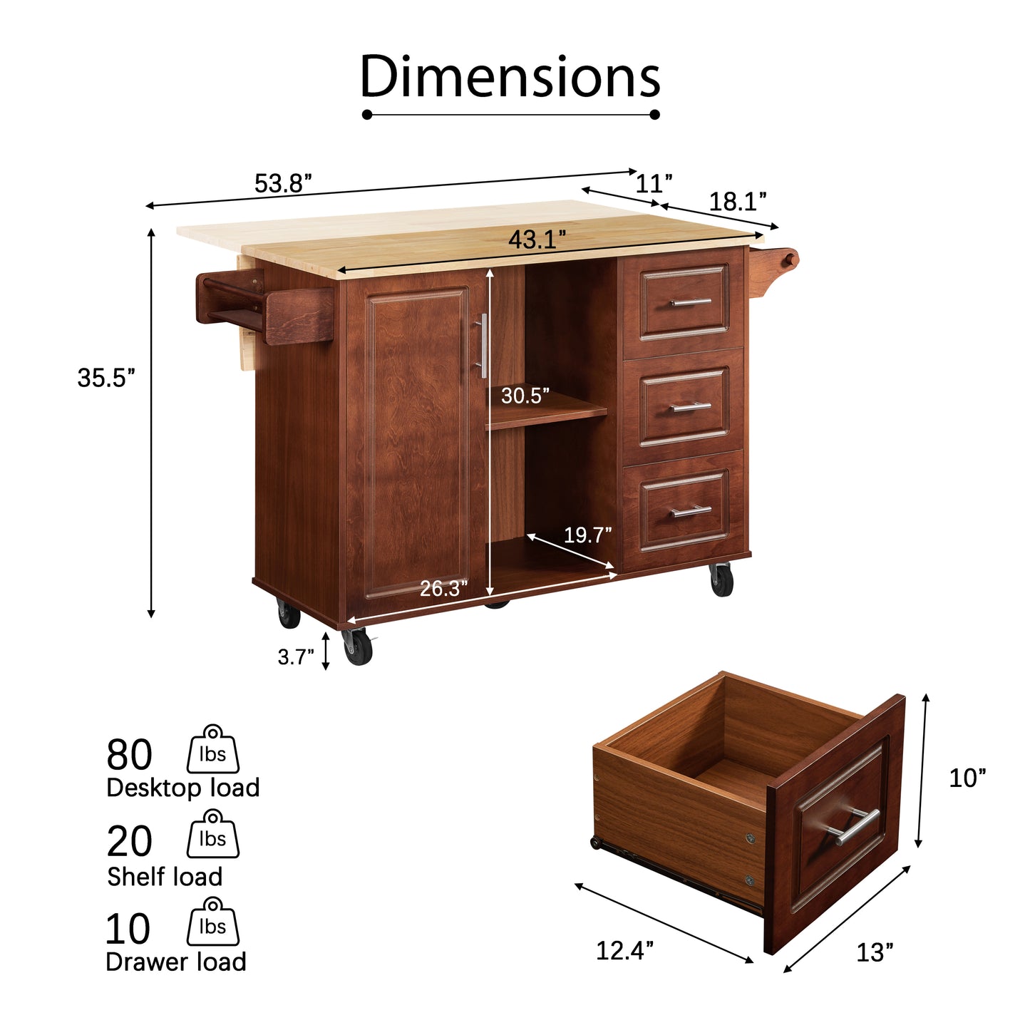 Calista Modern Mobile Kitchen Island Cart