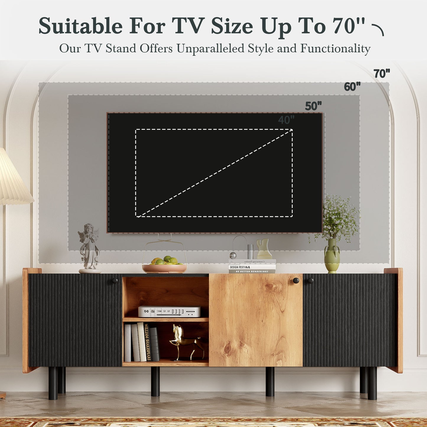 Mission Mid-Century TV Stand Console Table Entertainment