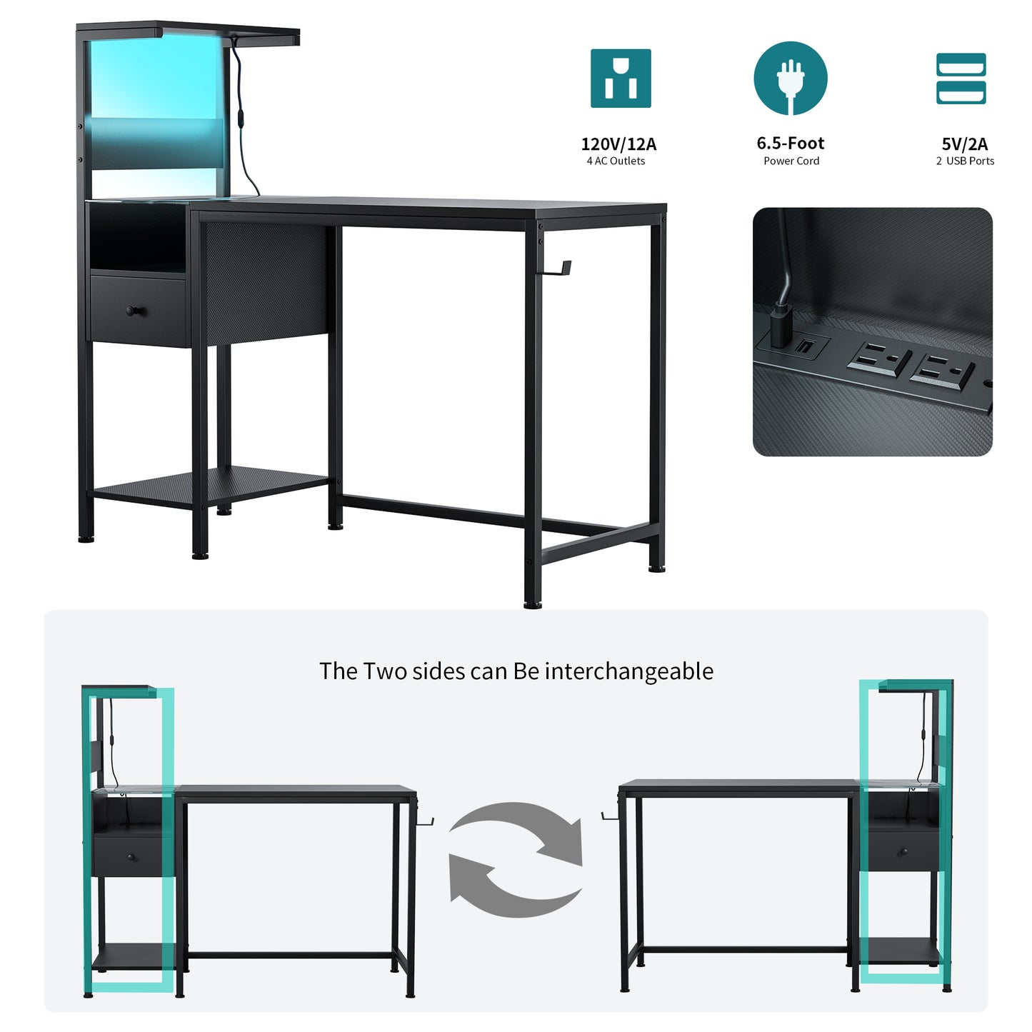 Silverleaf Modern USB Charging Desk