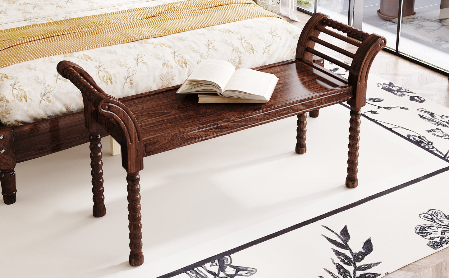 Warmsprings Mid-Century Walnut Retro Bench