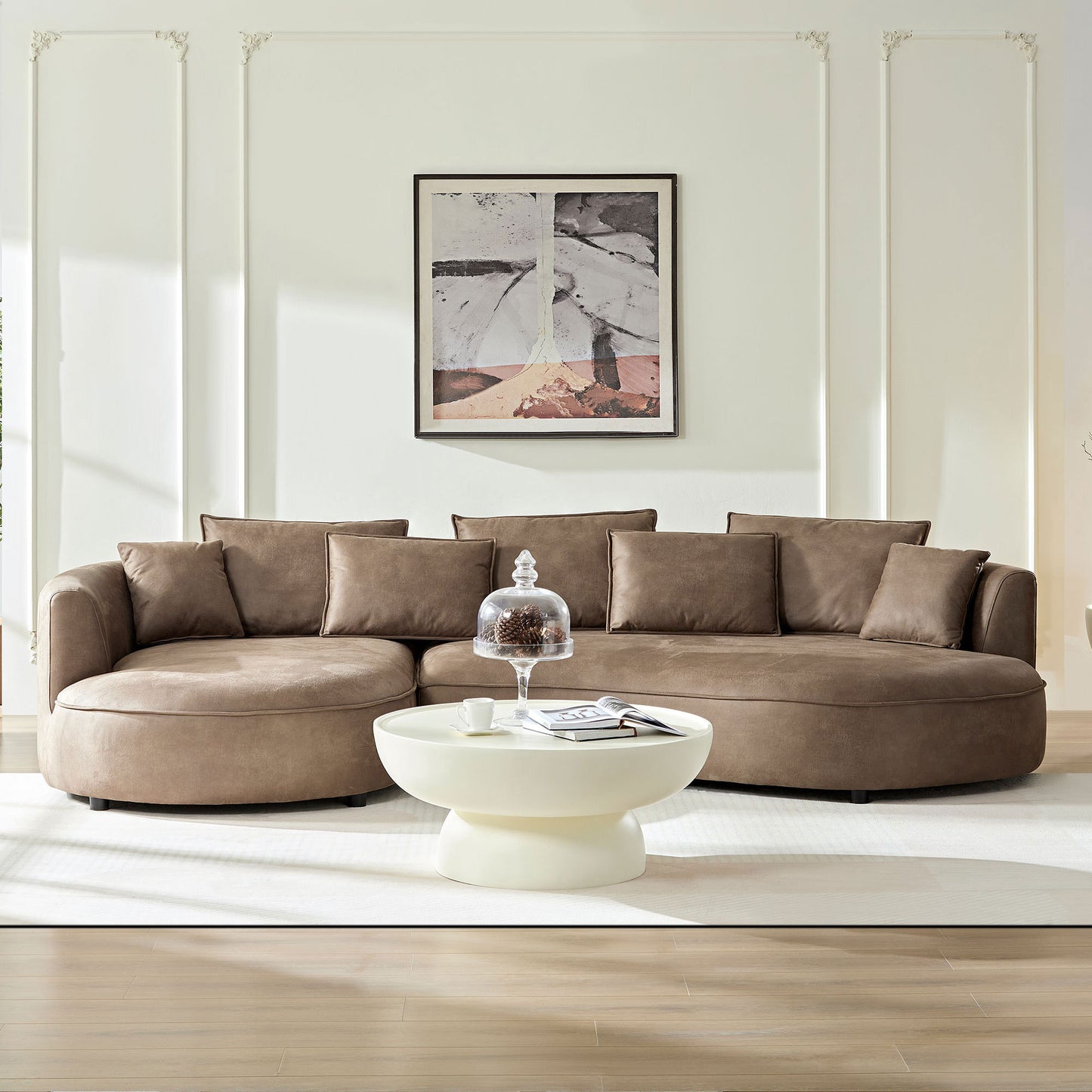 Elmcrest Modern Leather Curved Sofa