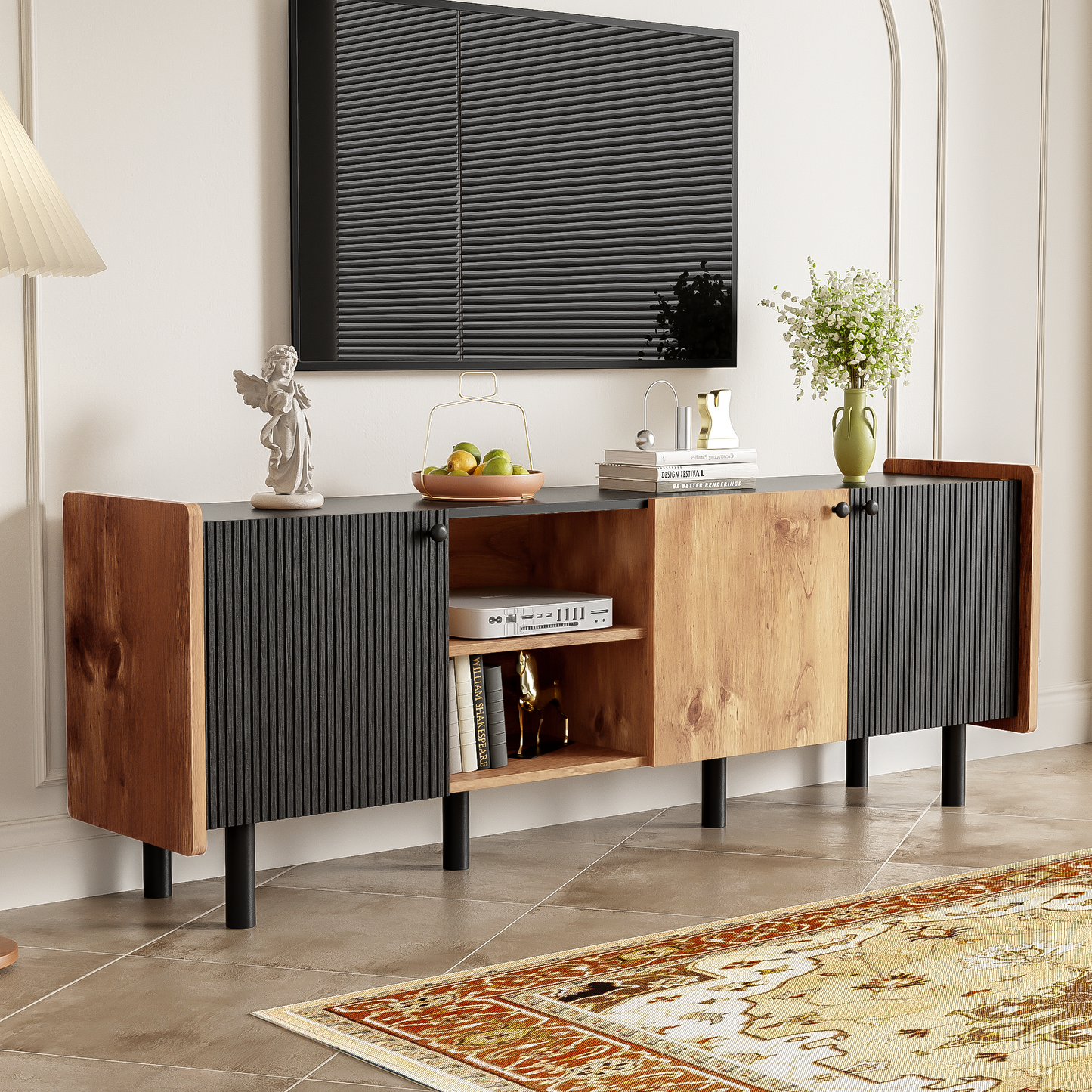Mission Mid-Century TV Stand Console Table Entertainment