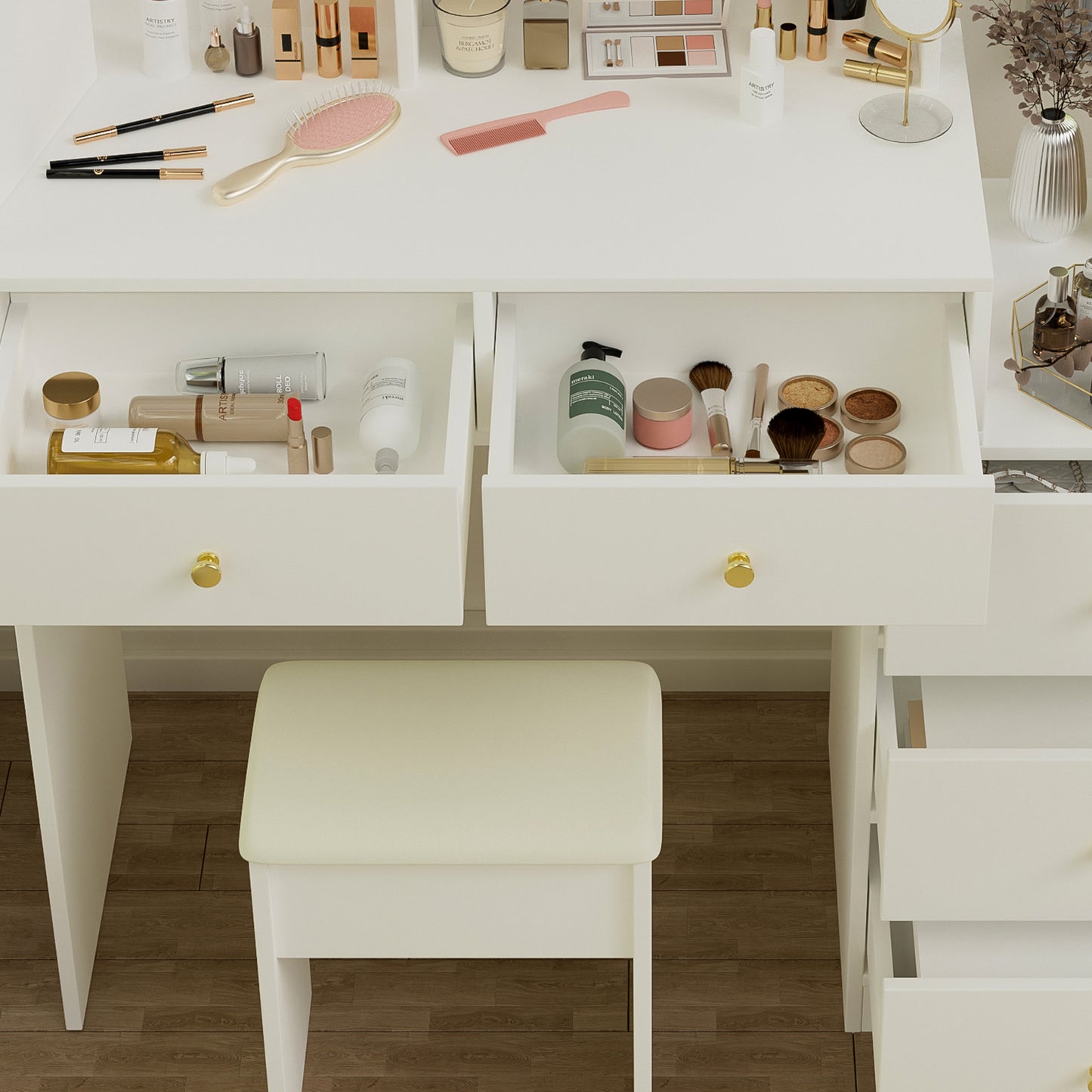 Calista Contemporary Velvet Vanity Desk