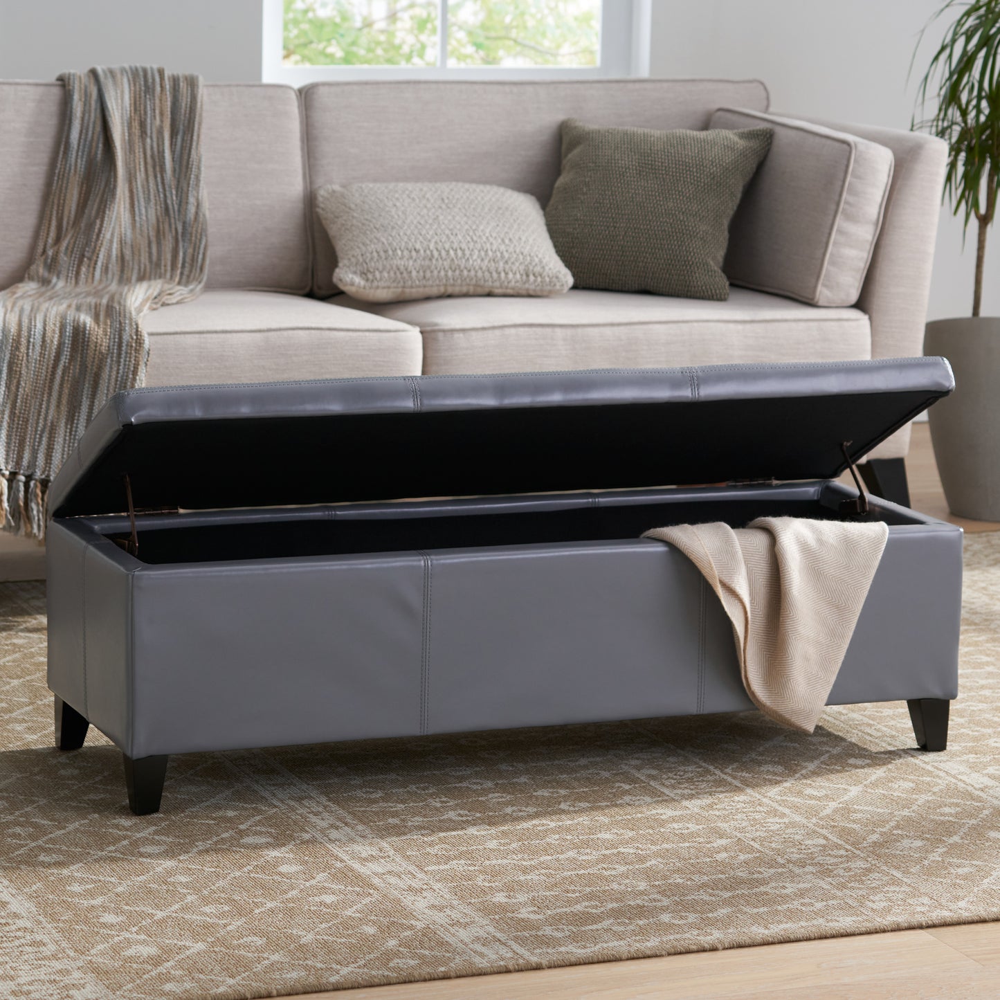 Calista Modern Velvet Storage Ottoman
