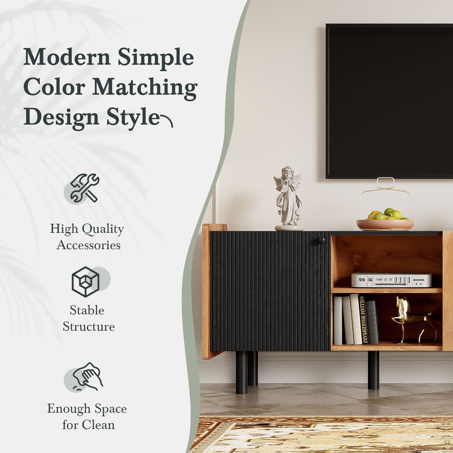 Mission Mid-Century TV Stand Console Table Entertainment