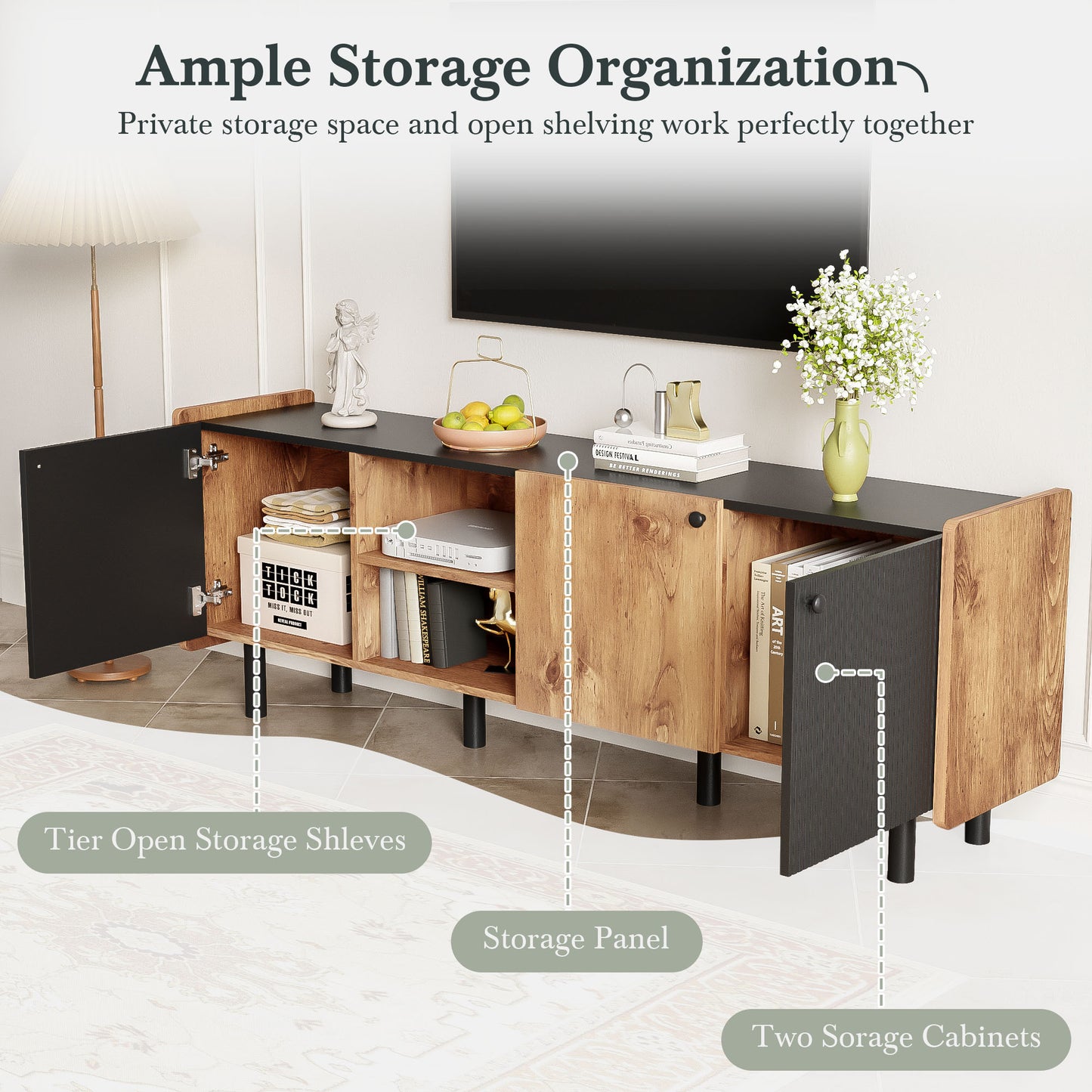 Mission Mid-Century TV Stand Console Table Entertainment