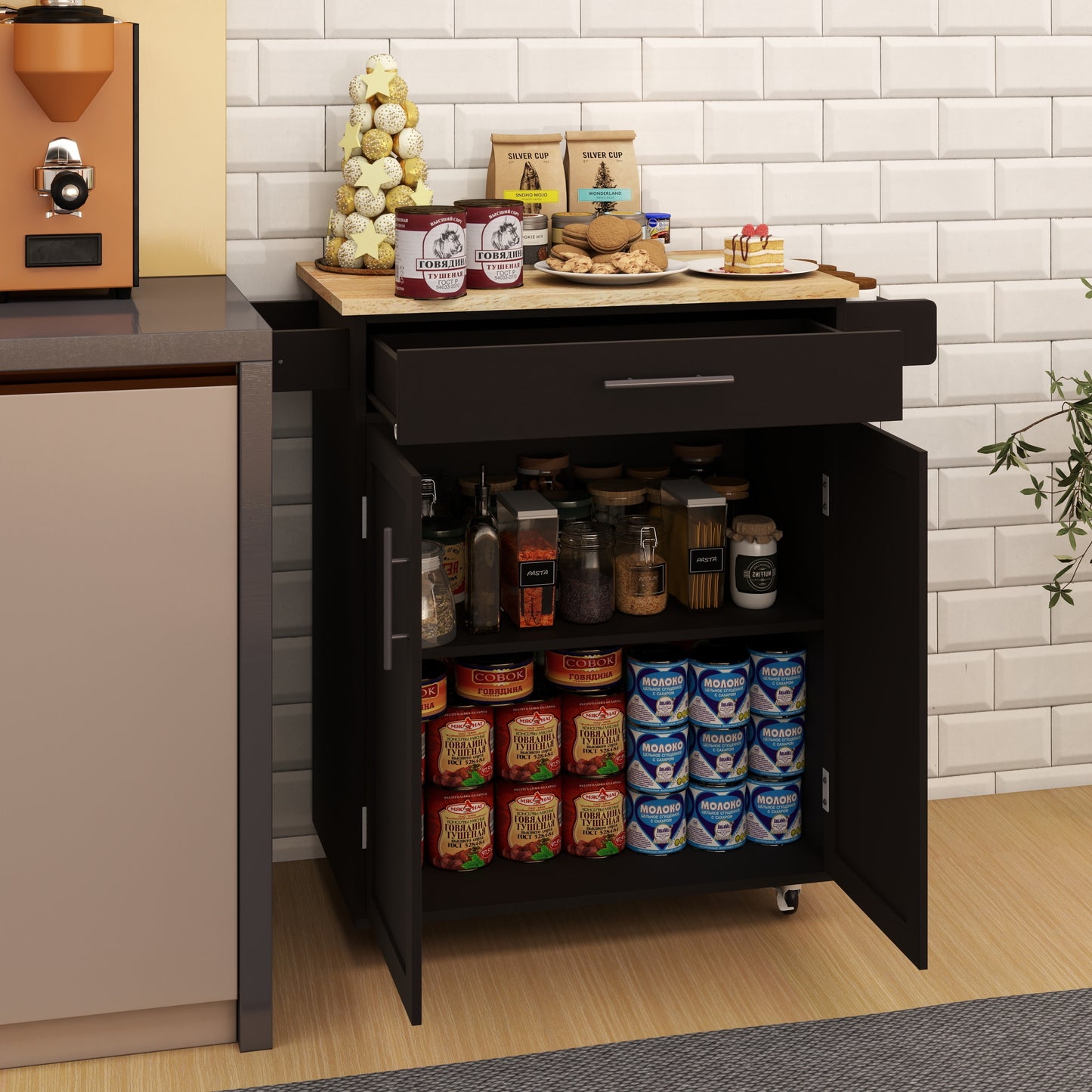 Somerset Traditional Kitchen Island Rolling Trolley Cart