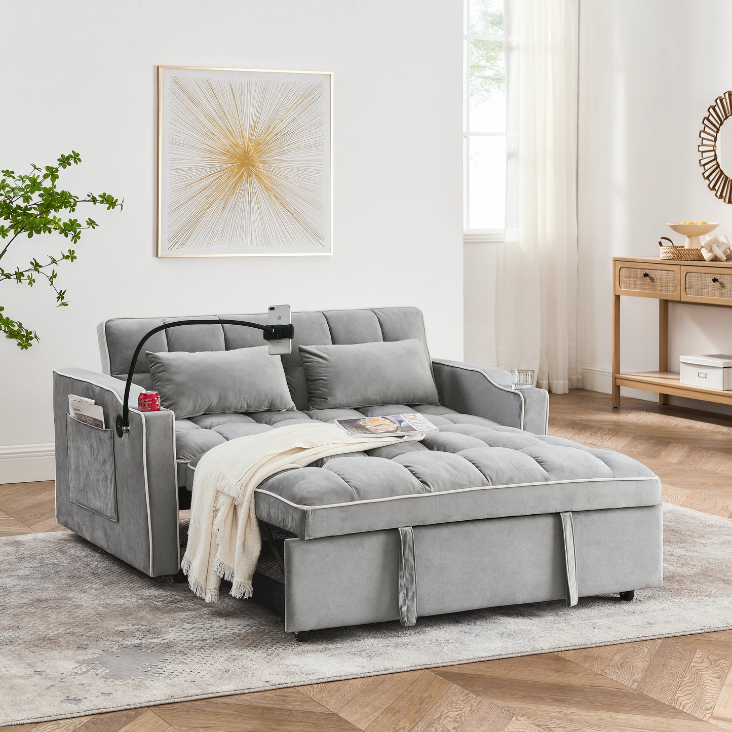 Elmcrest Modern Velvet Foldable Sofa