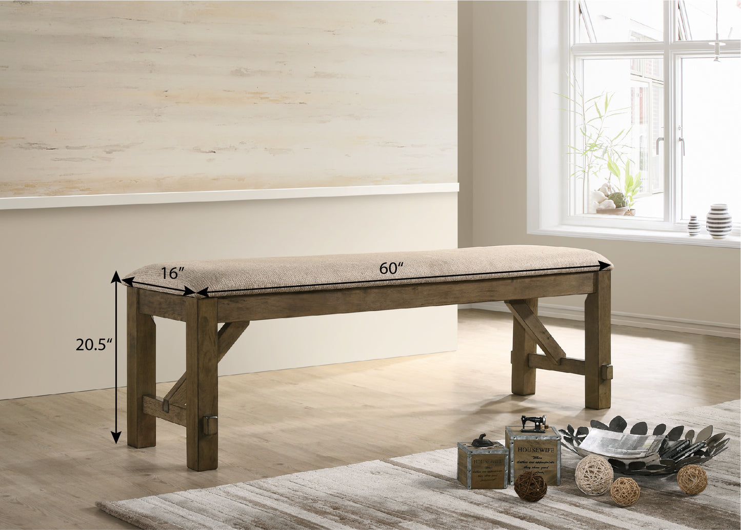 Somerset Craftsman Wood Upholstered Dining Bench