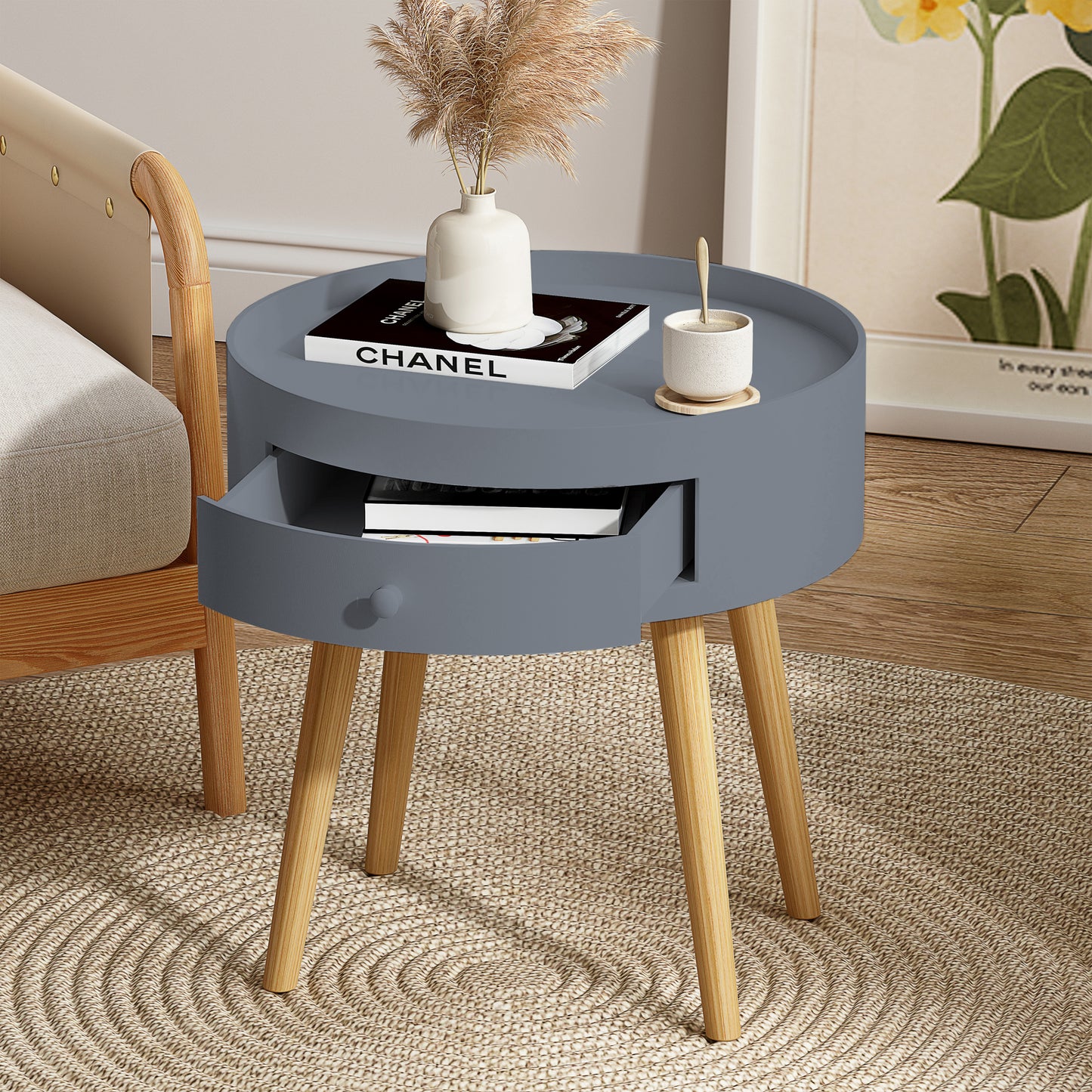 Marites Mid-Century Oak Nightstand Table